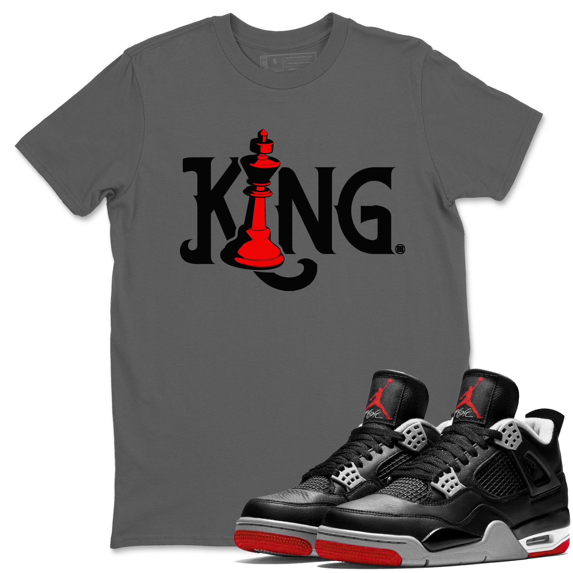 Air Jordan 4 Bred Reimagined shirt to match jordans Chess King sneaker shirts AJ4 Bred Reimagined SNRT Sneaker Tees unisex crew neck cotton Cool Grey 1 crew neck shirt