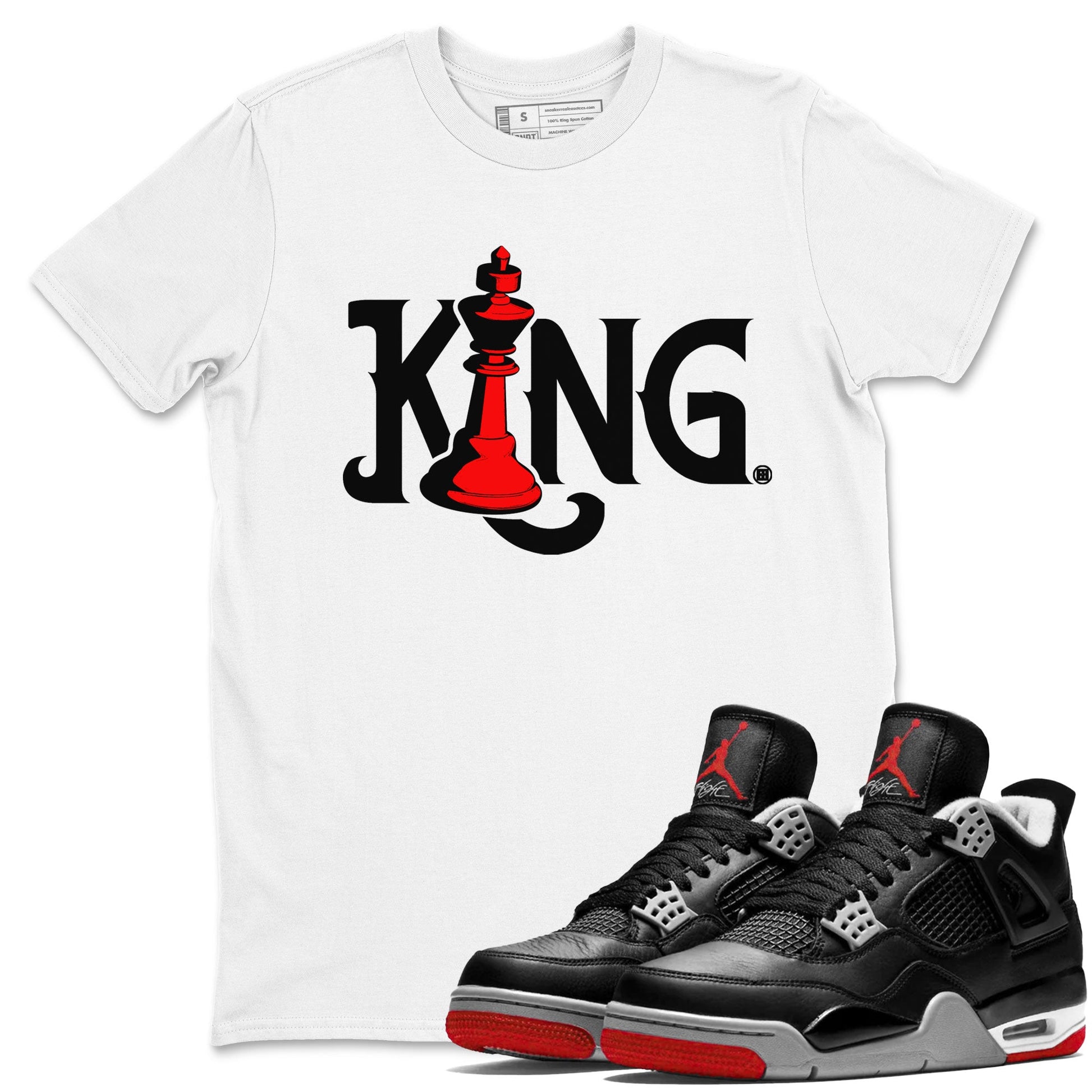 Air Jordan 4 Bred Reimagined shirt to match jordans Chess King sneaker shirts AJ4 Bred Reimagined SNRT Sneaker Tees unisex crew neck cotton White 1 crew neck shirt