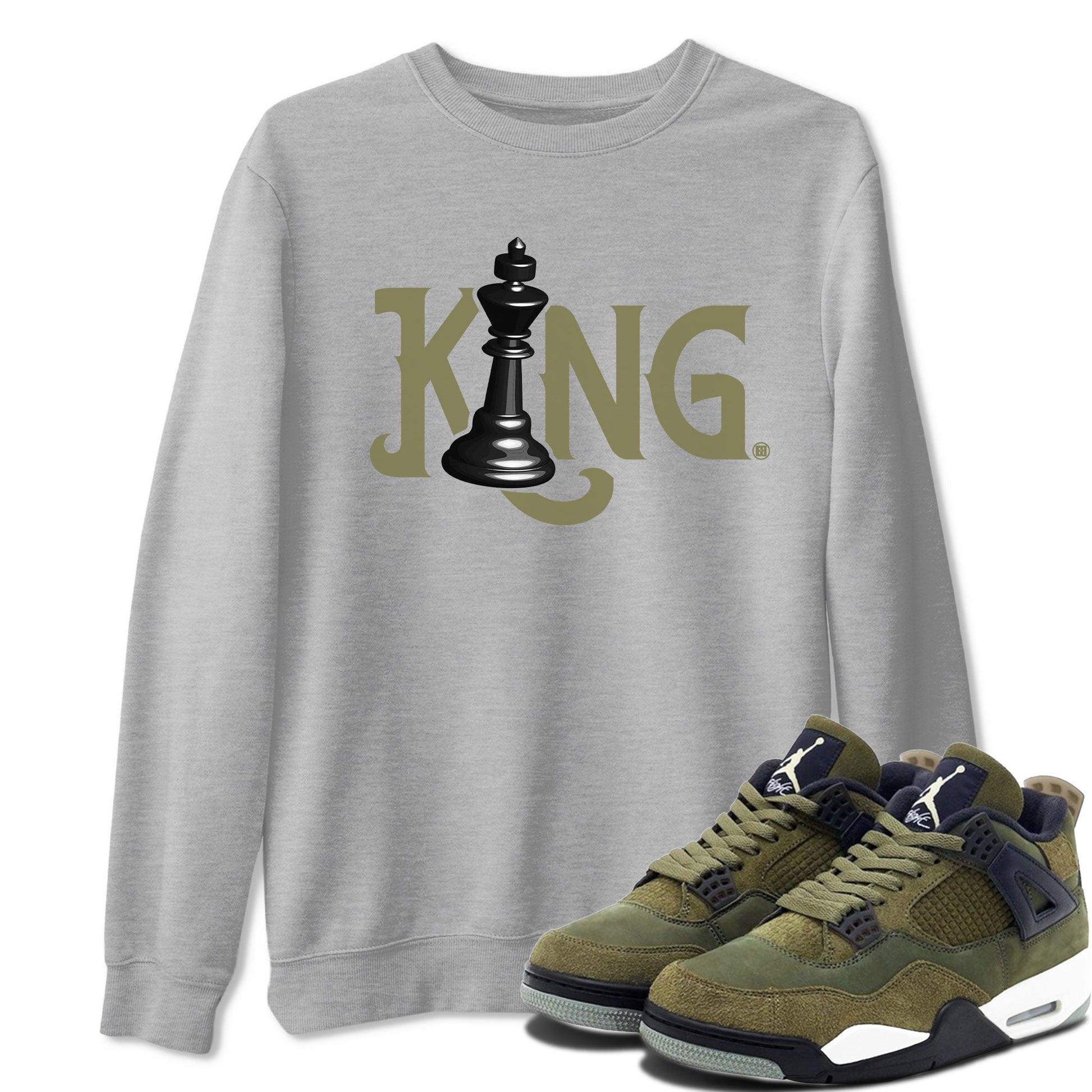 Air Jordan 4 Medium Olive shirt to match jordans Chess King sneaker tees 4s Medium Olive SNRT Sneaker Tees Unisex Streetwear Clothing Heather Grey 1 T-Shirt