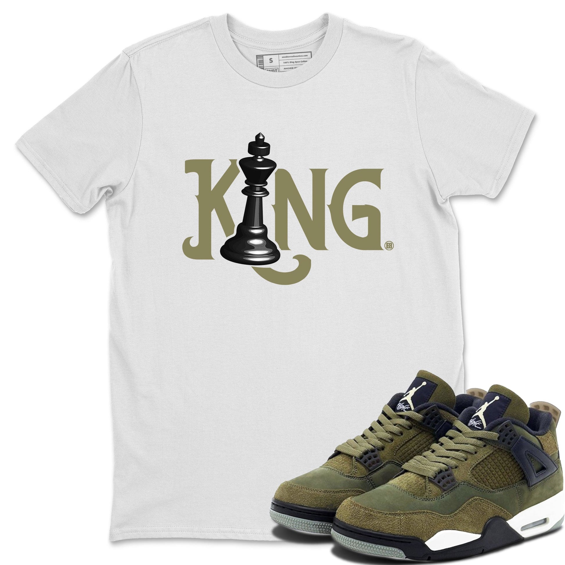 Air Jordan 4 Medium Olive shirt to match jordans Chess King sneaker tees 4s Medium Olive SNRT Sneaker Tees Unisex Streetwear Clothing White 1 T-Shirt