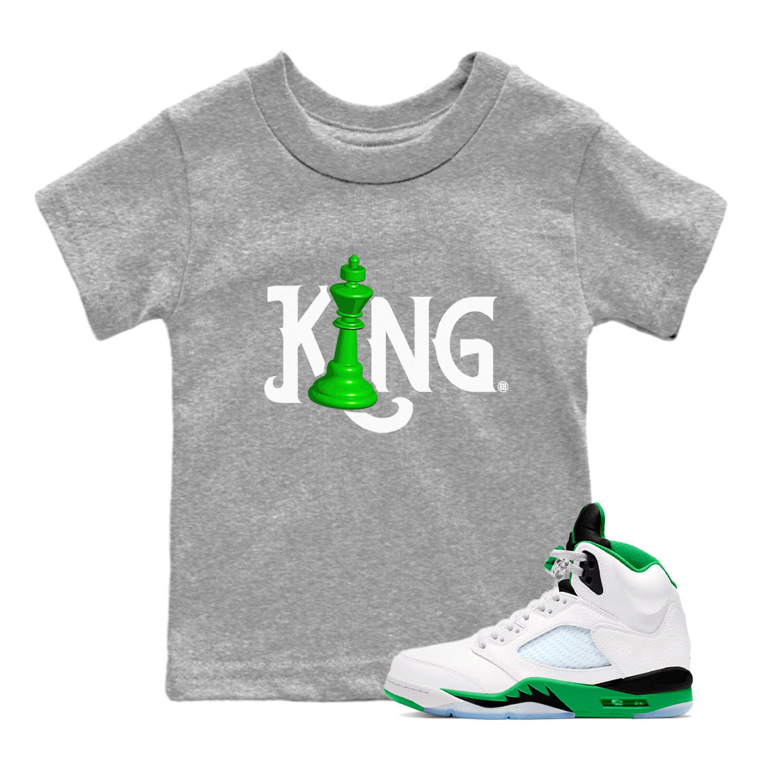 Air Jordan 5 Lucky Green shirt to match jordans Chess King sneaker match tee AJ5 Lucky Green SNRT Sneaker Tees baby toddler Heather Grey 1 cotton Shirt