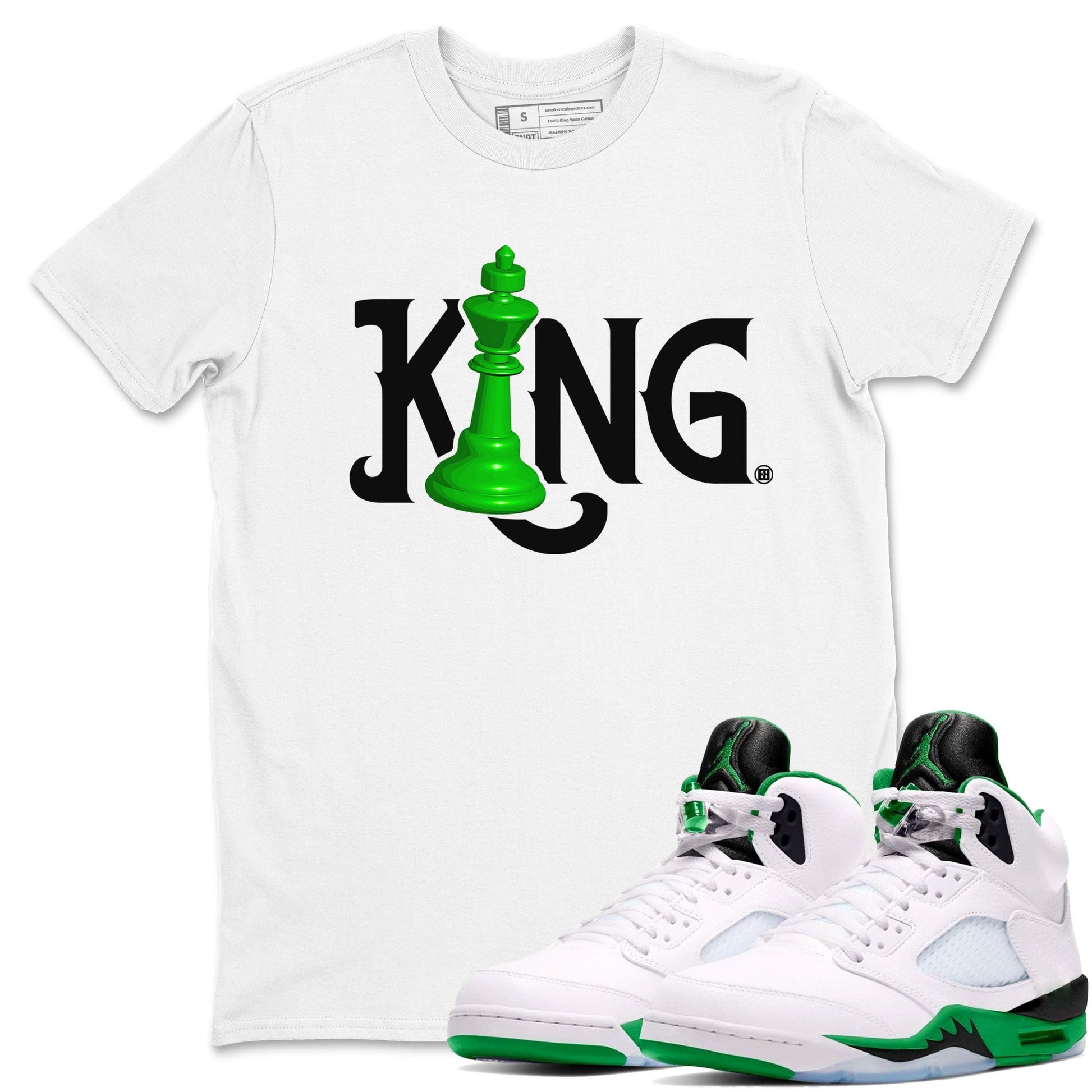 Air Jordan 5 Lucky Green shirt to match jordans Chess King sneaker match tee AJ5 Lucky Green SNRT Sneaker Tees unisex cotton White 1 crew neck shirt