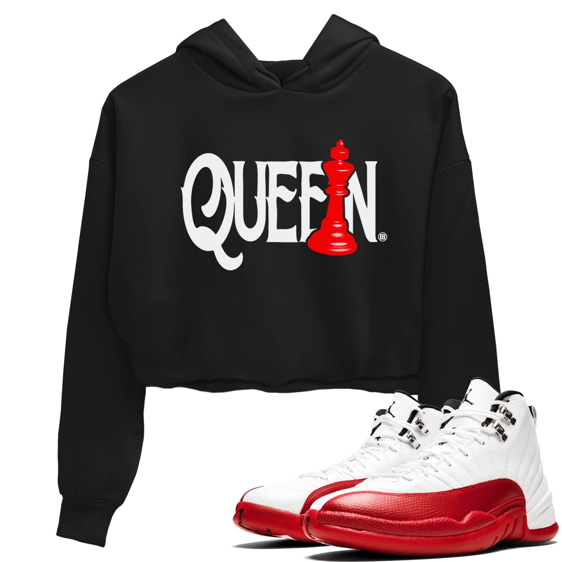 12s Cherry shirt to match jordans Chess Queen sneaker tees AJ12 Retro Cherry SNRT sneaker Release Tees Black 1 crop length shirt