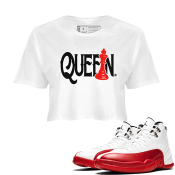 12s Cherry shirt to match jordans Chess Queen sneaker tees AJ12 Retro Cherry SNRT sneaker Release Tees White 1 crop length shirt