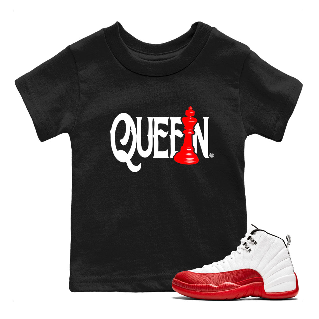 12s Cherry shirt to match jordans Chess Queen sneaker tees AJ12 Retro Cherry SNRT sneaker release tees baby toddler Black 1 cotton Shirt