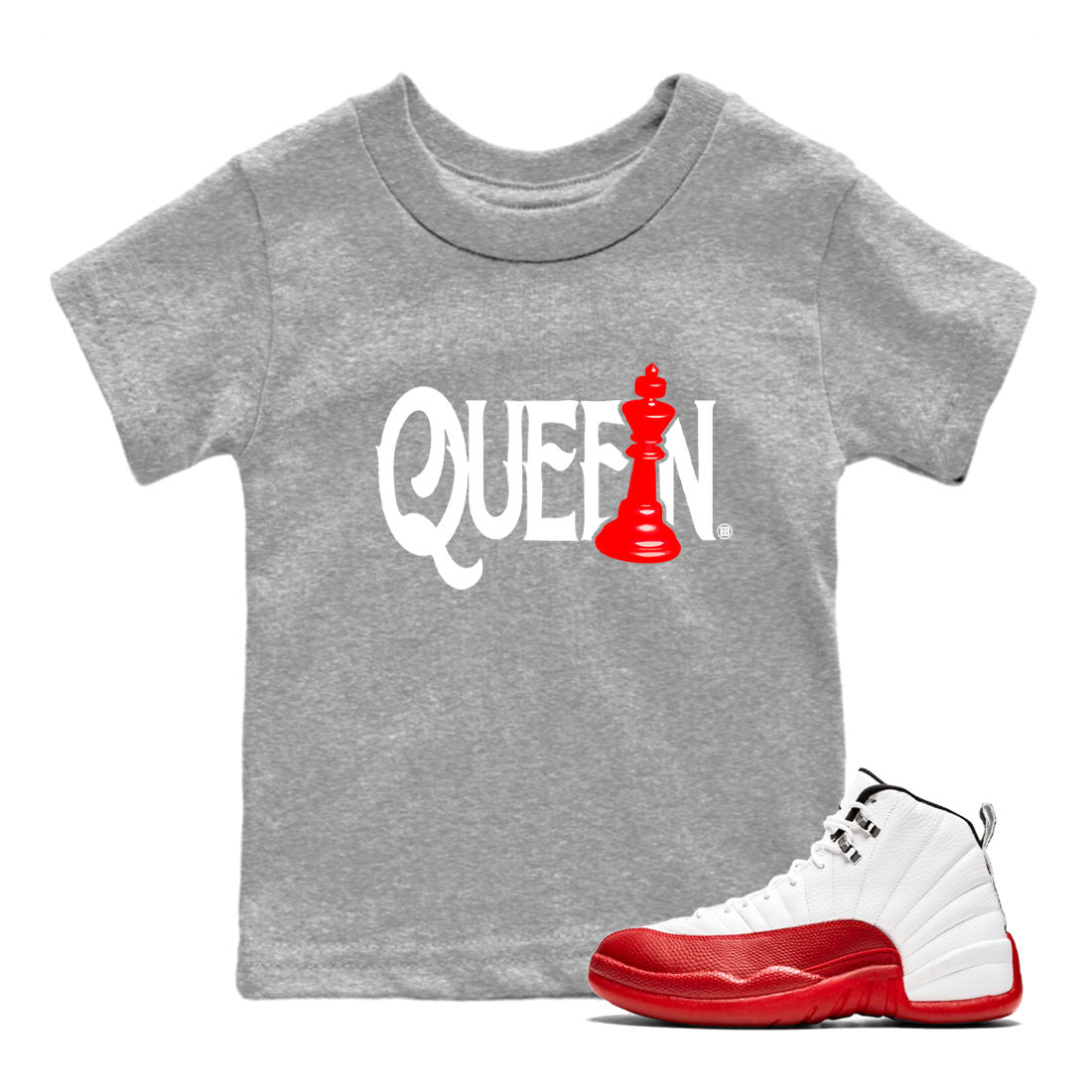 12s Cherry shirt to match jordans Chess Queen sneaker tees AJ12 Retro Cherry SNRT sneaker release tees baby toddler Heather Grey 1 cotton Shirt