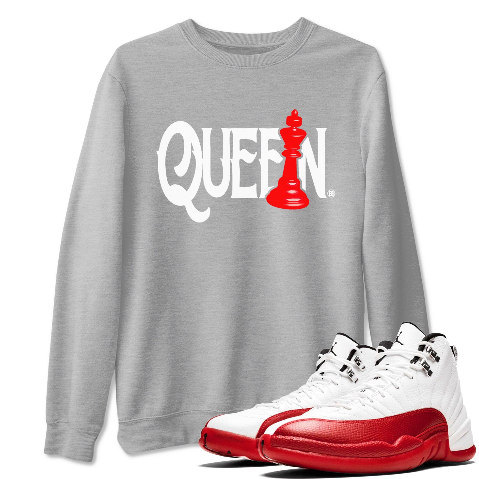 12s Cherry shirt to match jordans Chess Queen sneaker tees AJ12 Retro Cherry SNRT sneaker Release Tees unisex cotton Heather Grey 1 crew neck shirt