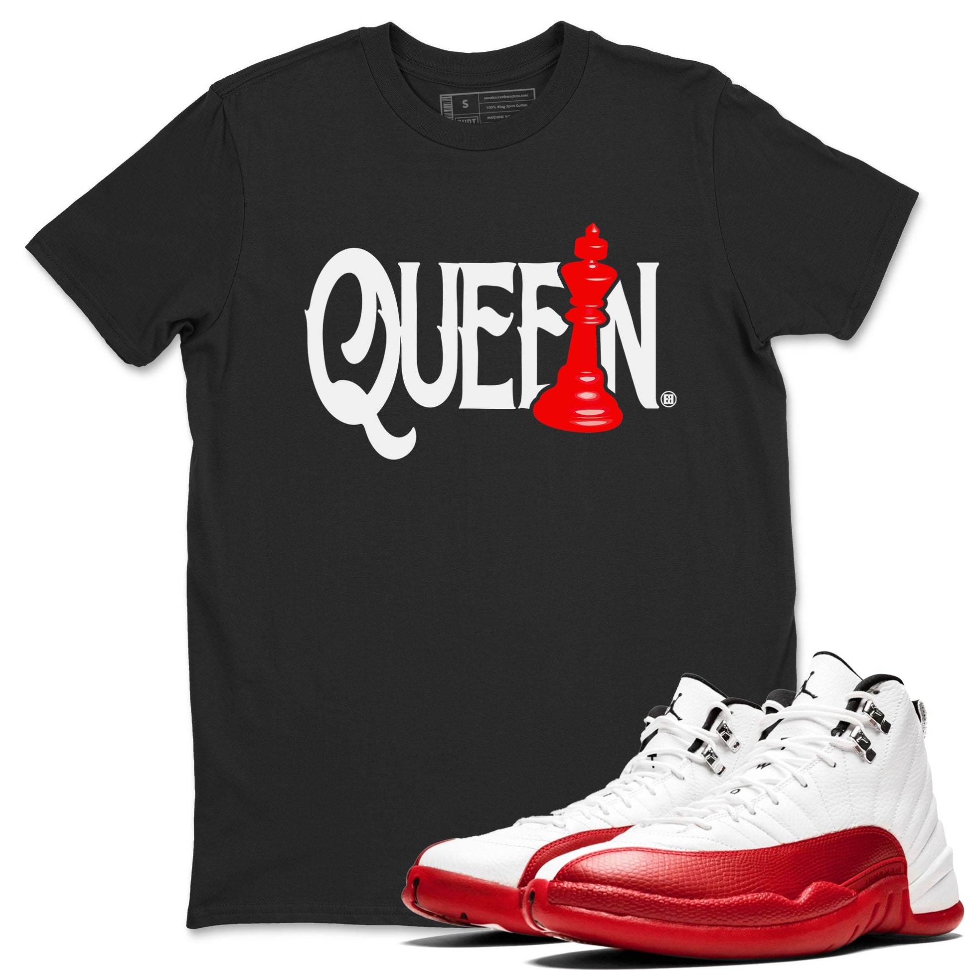 12s Cherry shirt to match jordans Chess Queen sneaker tees AJ12 Retro Cherry SNRT sneaker Release Tees unisex cotton Black 1 crew neck shirt