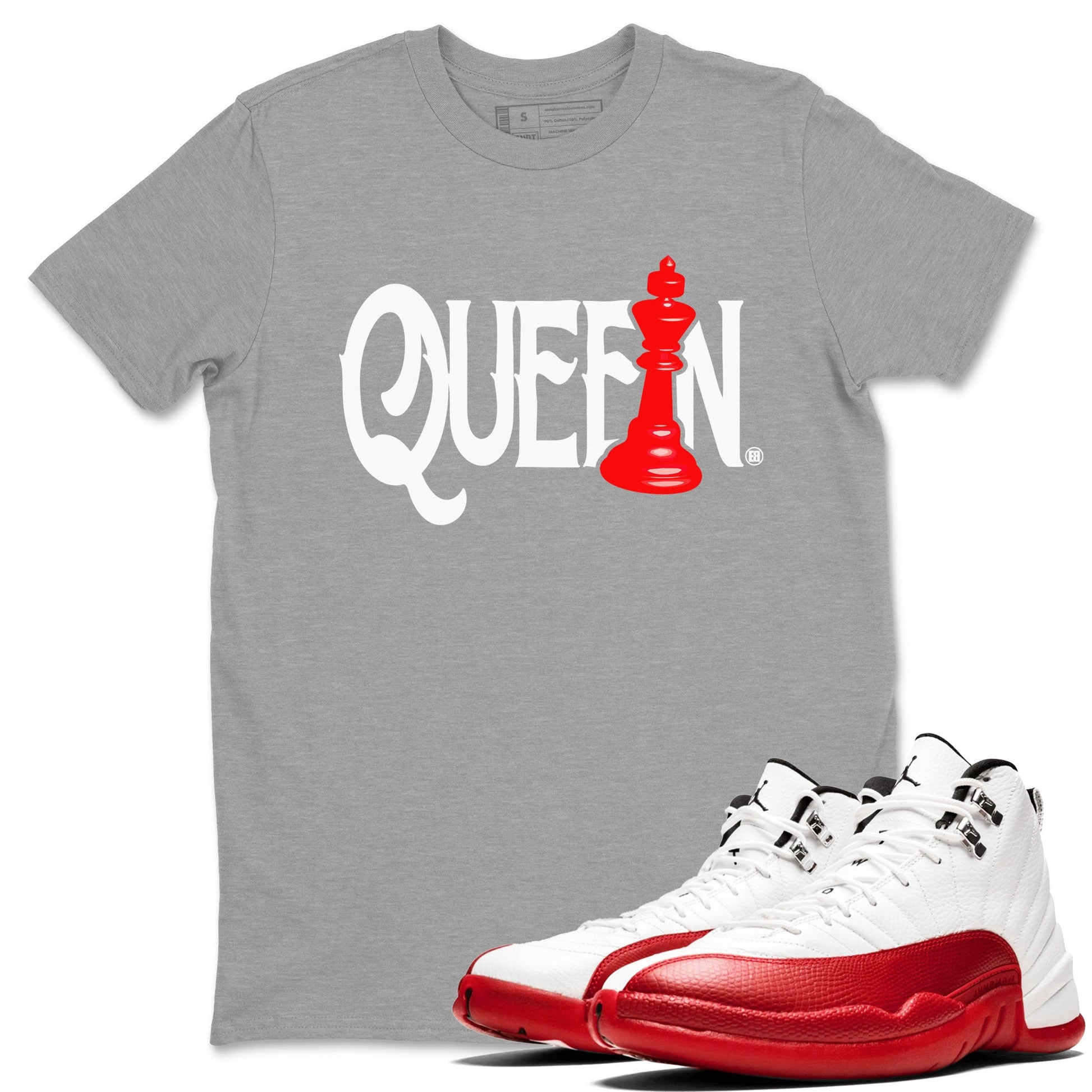 12s Cherry shirt to match jordans Chess Queen sneaker tees AJ12 Retro Cherry SNRT sneaker Release Tees unisex cotton Heather Grey 1 crew neck shirt