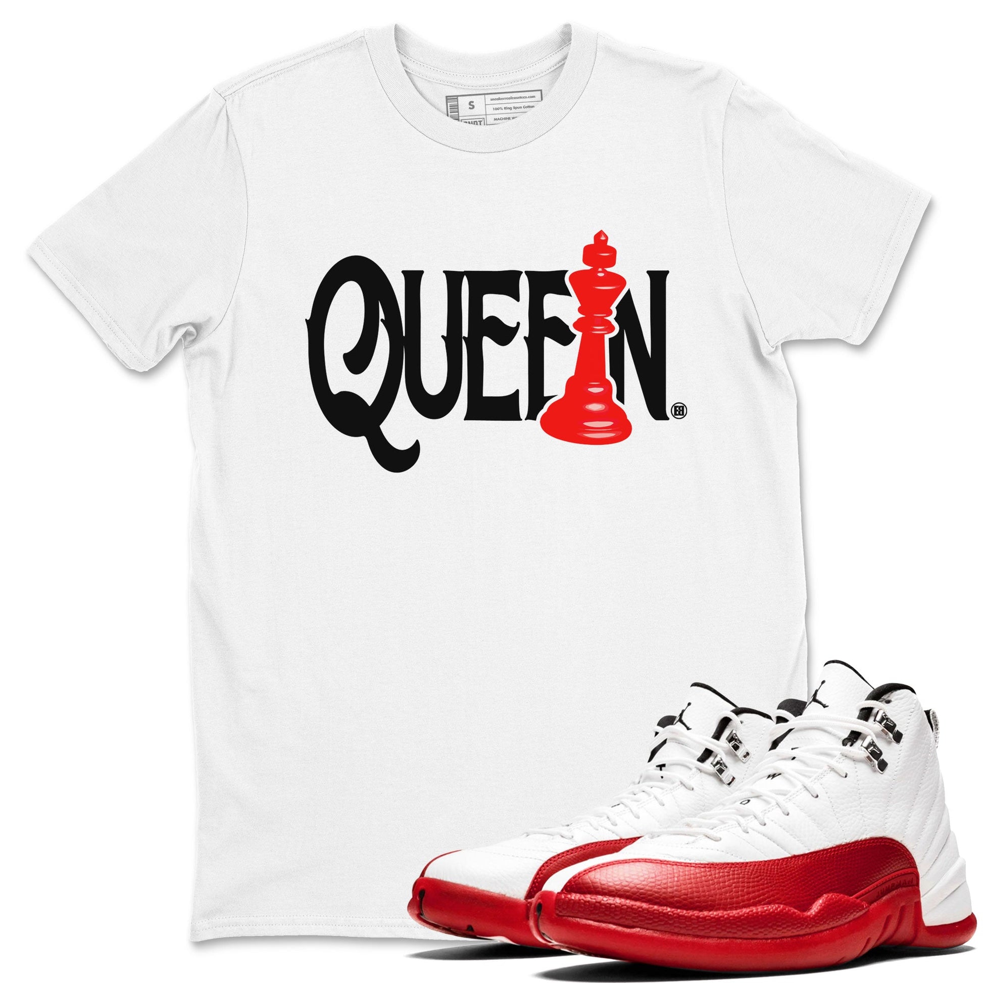 12s Cherry shirt to match jordans Chess Queen sneaker tees AJ12 Retro Cherry SNRT sneaker Release Tees unisex cotton White 1 crew neck shirt