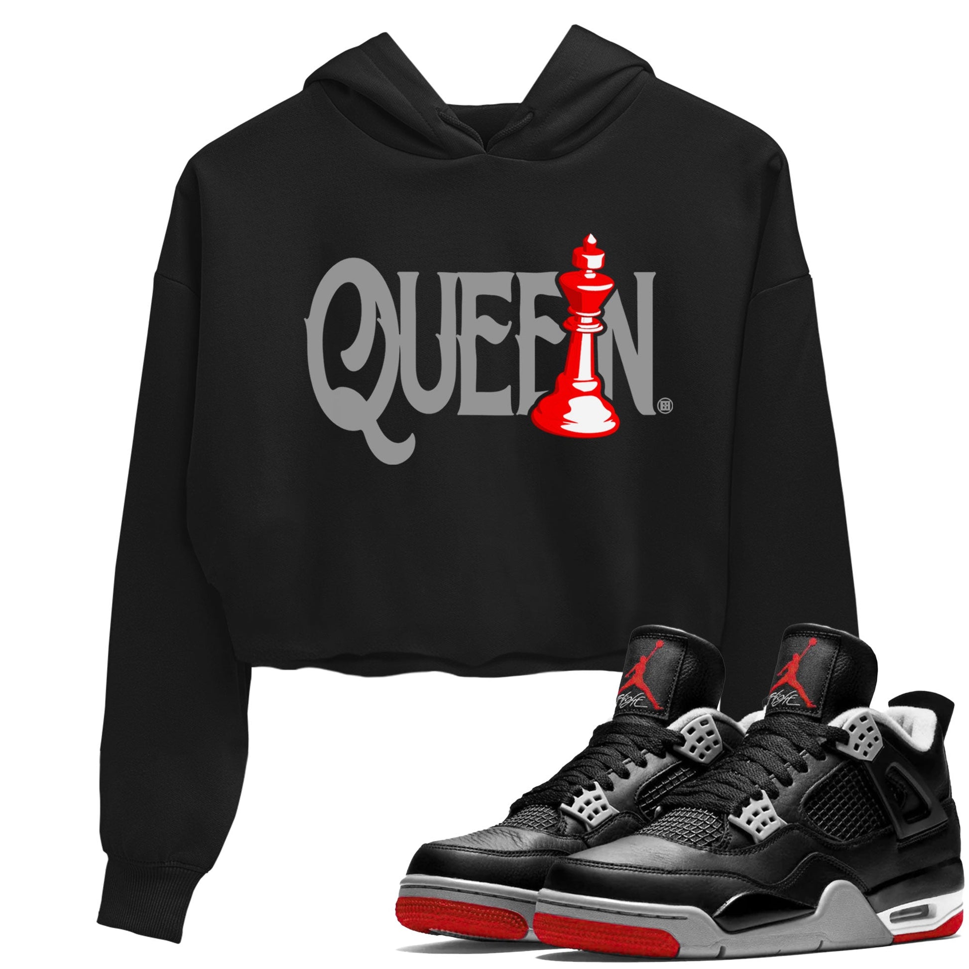 Air Jordan 4 Bred Reimagined shirt to match jordans Chess Queen sneaker shirts AJ4 Bred Reimagined SNRT Sneaker Tees Black 1 crop shirt