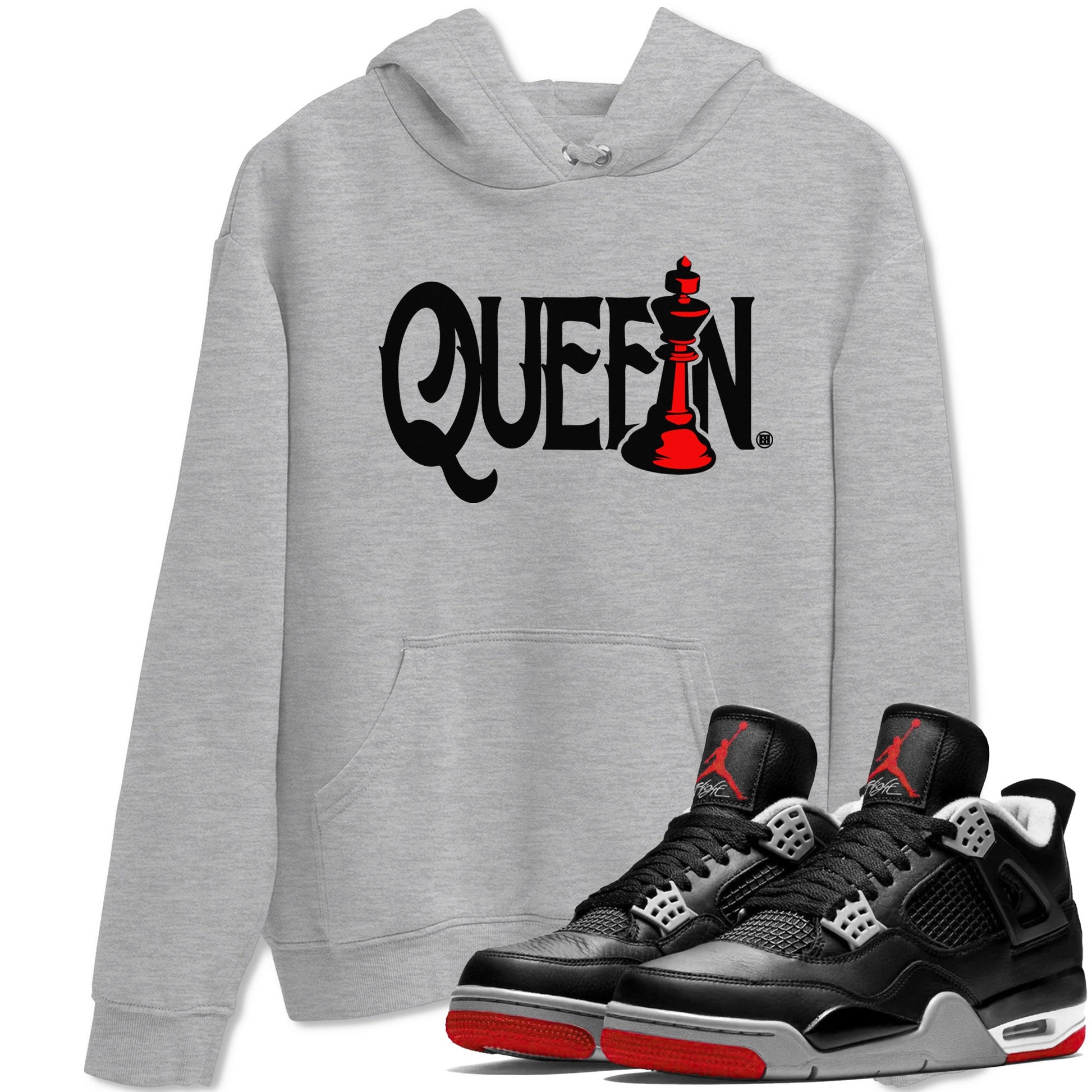 Air Jordan 4 Bred Reimagined shirt to match jordans Chess Queen sneaker shirts AJ4 Bred Reimagined SNRT Sneaker Tees unisex crew neck cotton Heather Grey 1 crew neck shirt