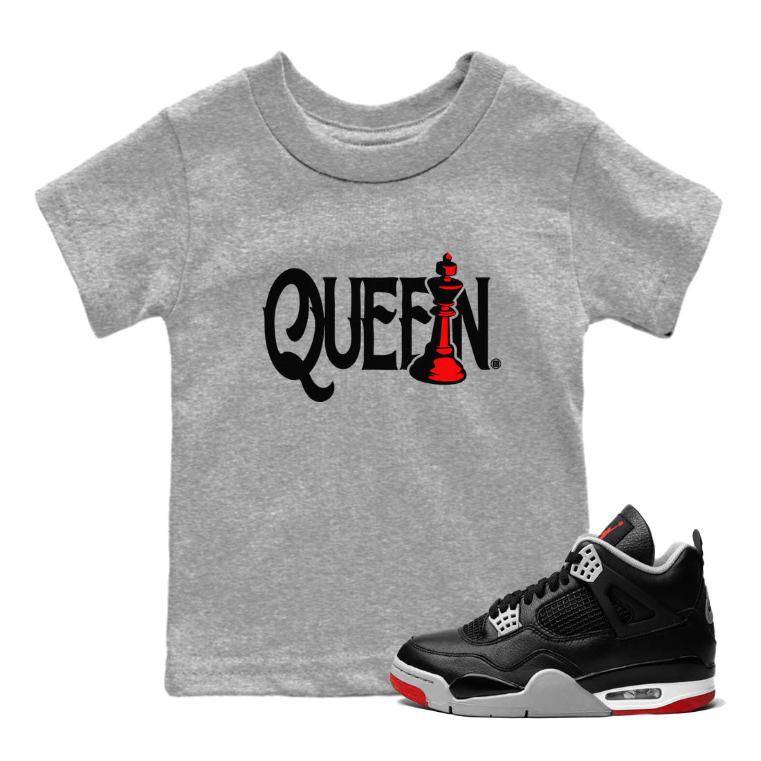 Air Jordan 4 Bred Reimagined shirt to match jordans Chess Queen sneaker shirts AJ4 Bred Reimagined SNRT Sneaker Tees baby toddler Heather Grey 1 cotton Shirt