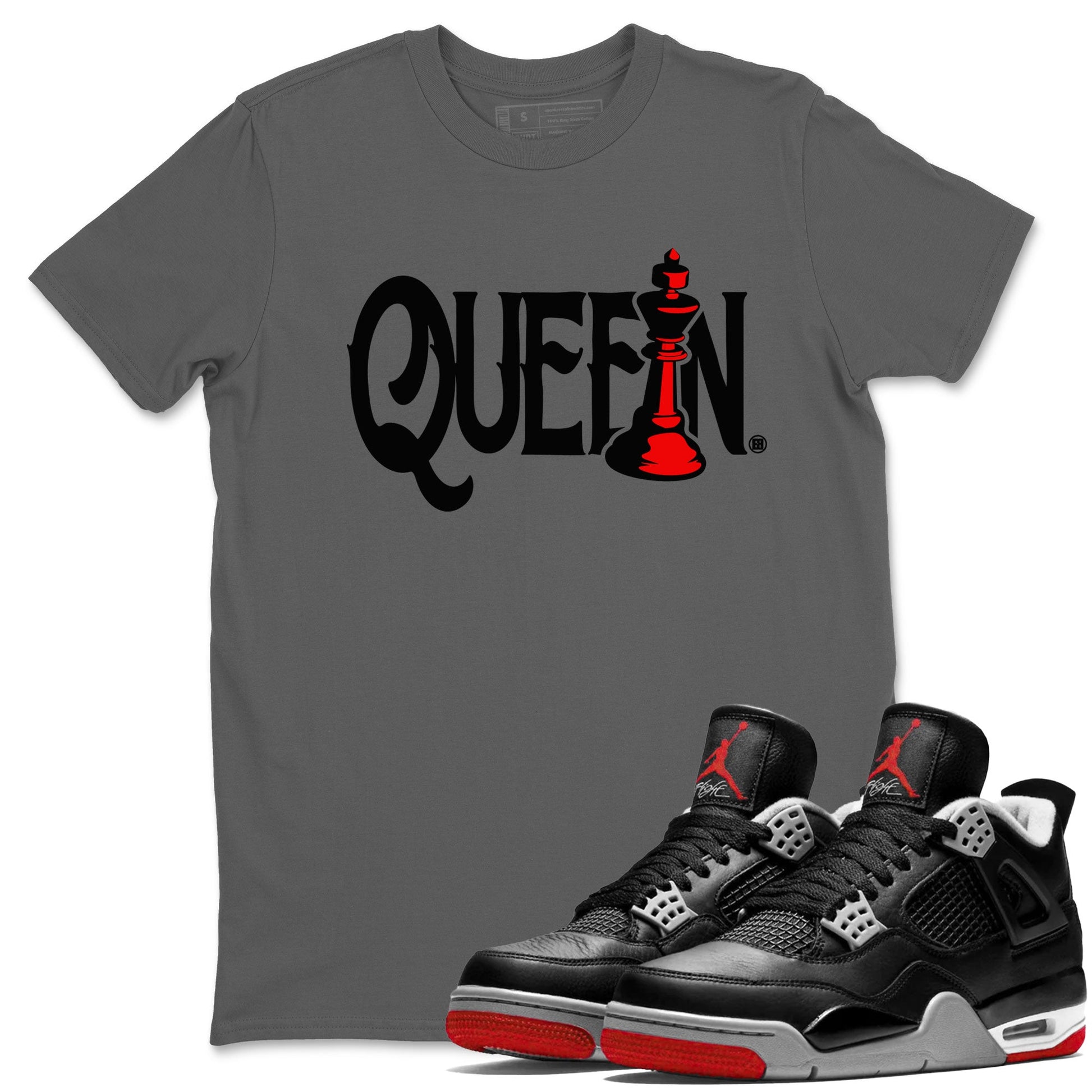 Air Jordan 4 Bred Reimagined shirt to match jordans Chess Queen sneaker shirts AJ4 Bred Reimagined SNRT Sneaker Tees unisex crew neck cotton Cool Grey 1 crew neck shirt