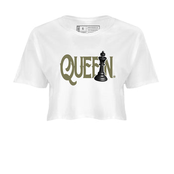Air Jordan 4 Medium Olive shirt to match jordans Chess Queen sneaker tees 4s Medium Olive SNRT Sneaker Tees White 2 Crop T-Shirt