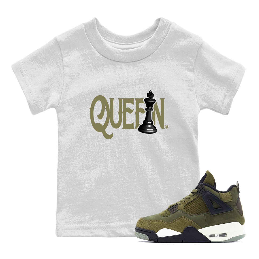 Air Jordan 4 Medium Olive shirt to match jordans Chess Queen sneaker tees 4s Medium Olive SNRT Sneaker Tees Baby Toddler White 1 T-Shirt