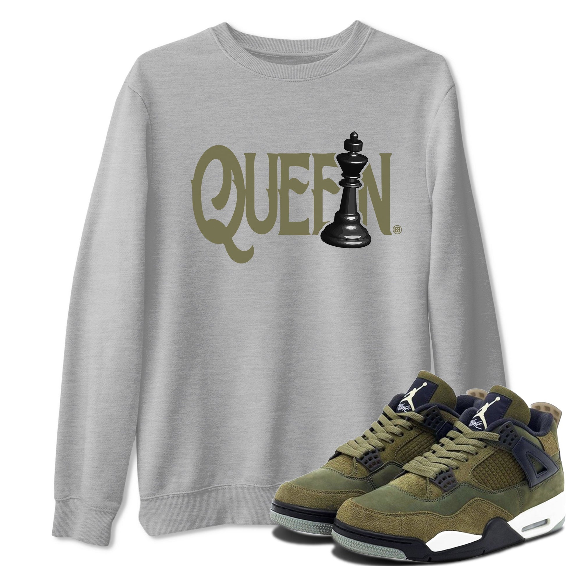 Air Jordan 4 Medium Olive shirt to match jordans Chess Queen sneaker tees 4s Medium Olive SNRT Sneaker Tees Unisex Streetwear Clothing Heather Grey 1 T-Shirt