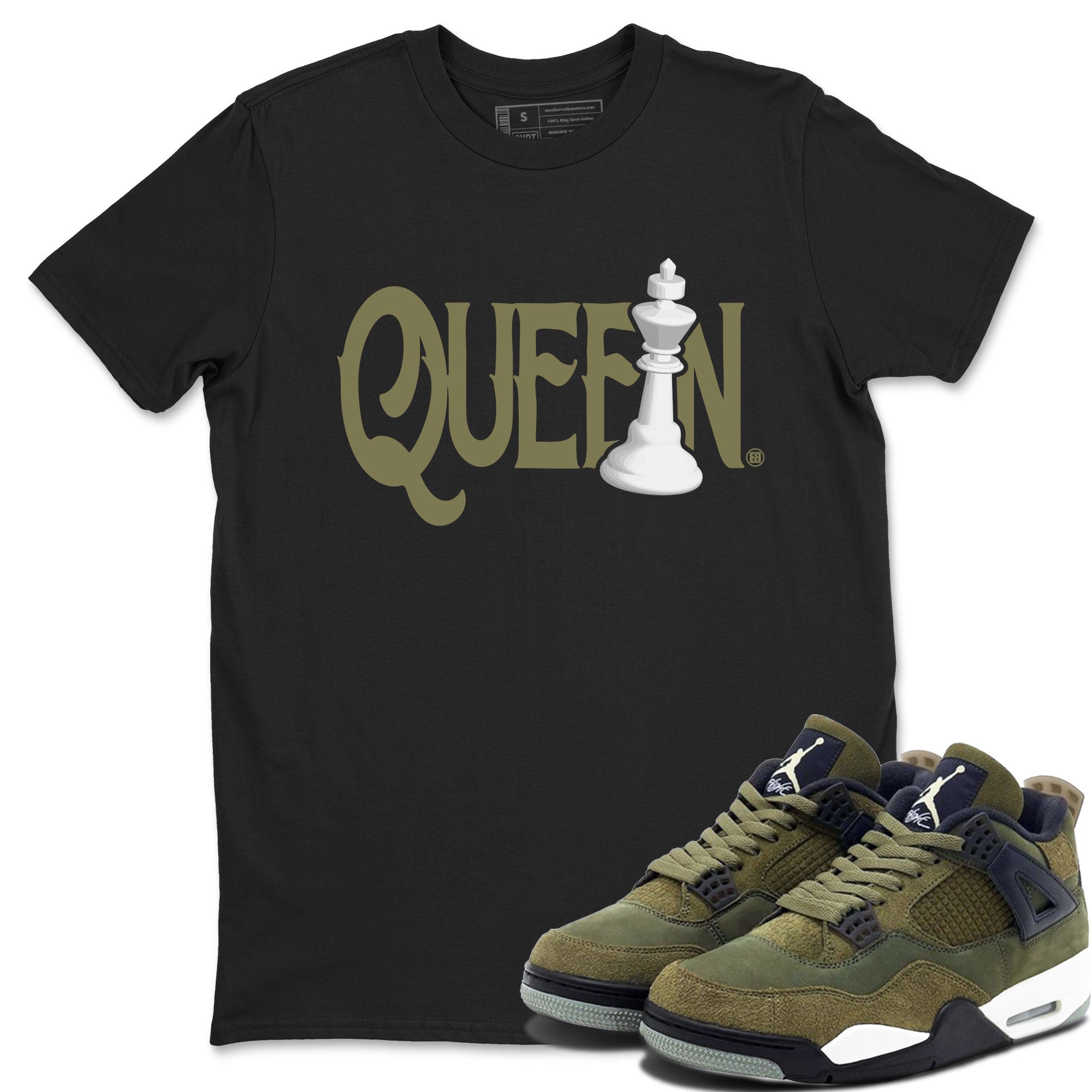 Air Jordan 4 Medium Olive shirt to match jordans Chess Queen sneaker tees 4s Medium Olive SNRT Sneaker Tees Unisex Streetwear Clothing Black 1 T-Shirt