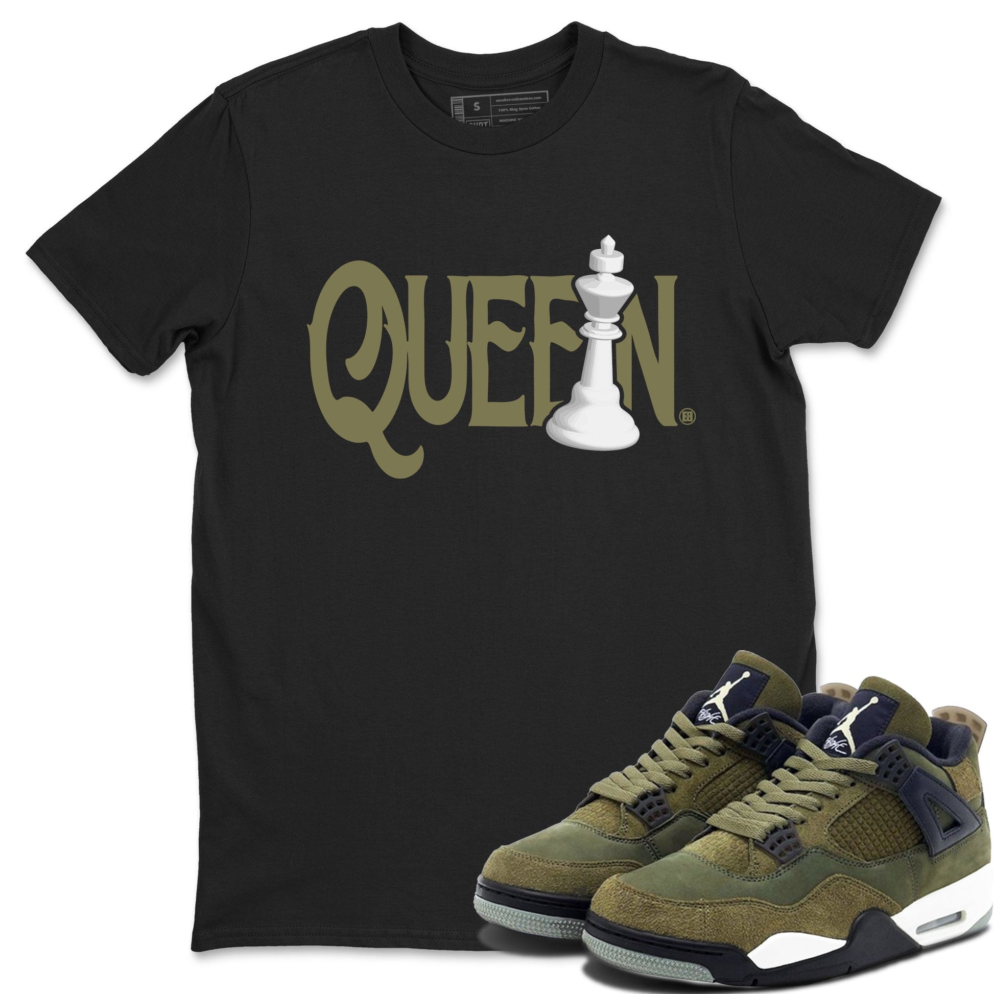 Air Jordan 4 Medium Olive shirt to match jordans Chess Queen sneaker tees 4s Medium Olive SNRT Sneaker Tees Unisex Streetwear Clothing Black 1 T-Shirt