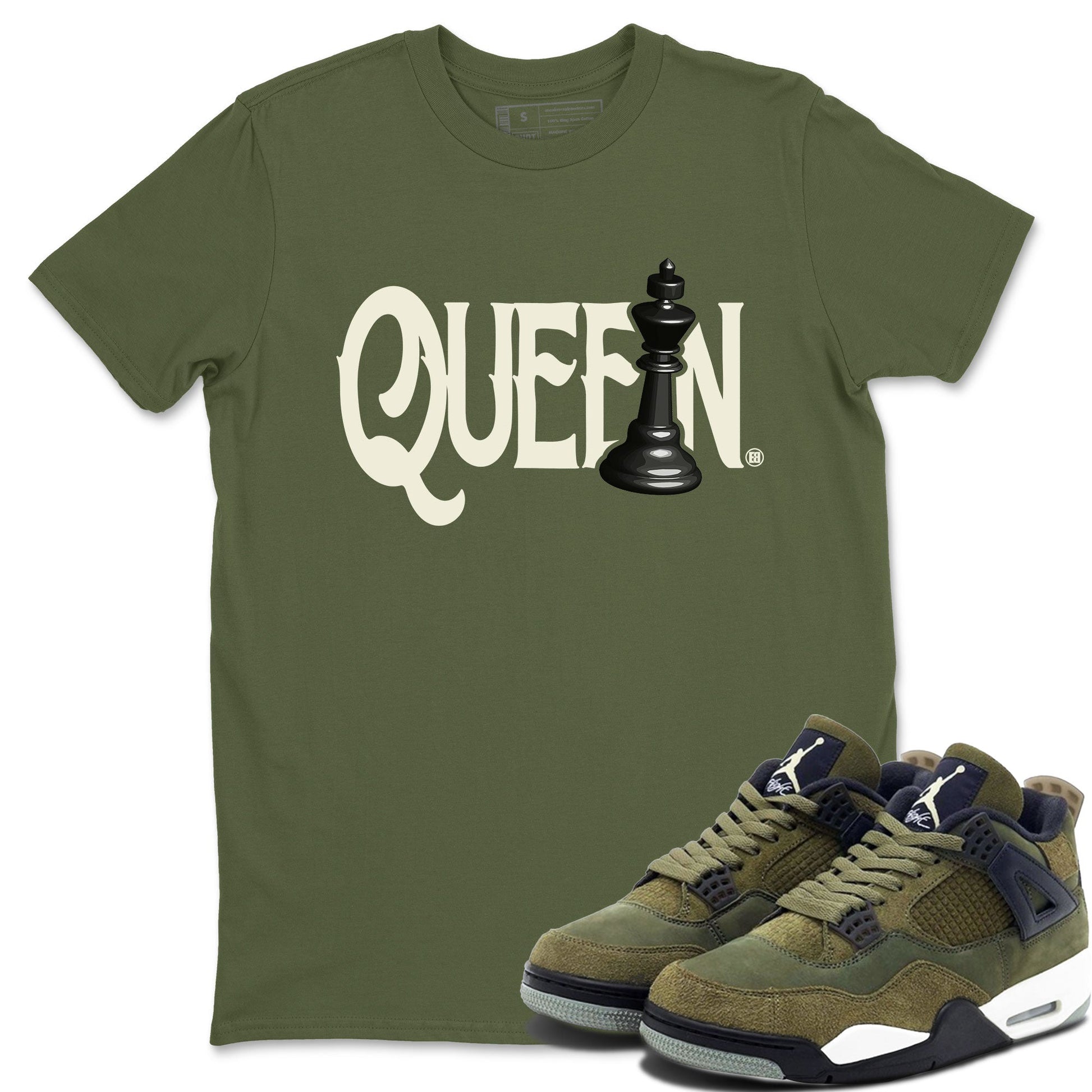 Air Jordan 4 Medium Olive shirt to match jordans Chess Queen sneaker tees 4s Medium Olive SNRT Sneaker Tees Unisex Streetwear Clothing Military Green 1 T-Shirt