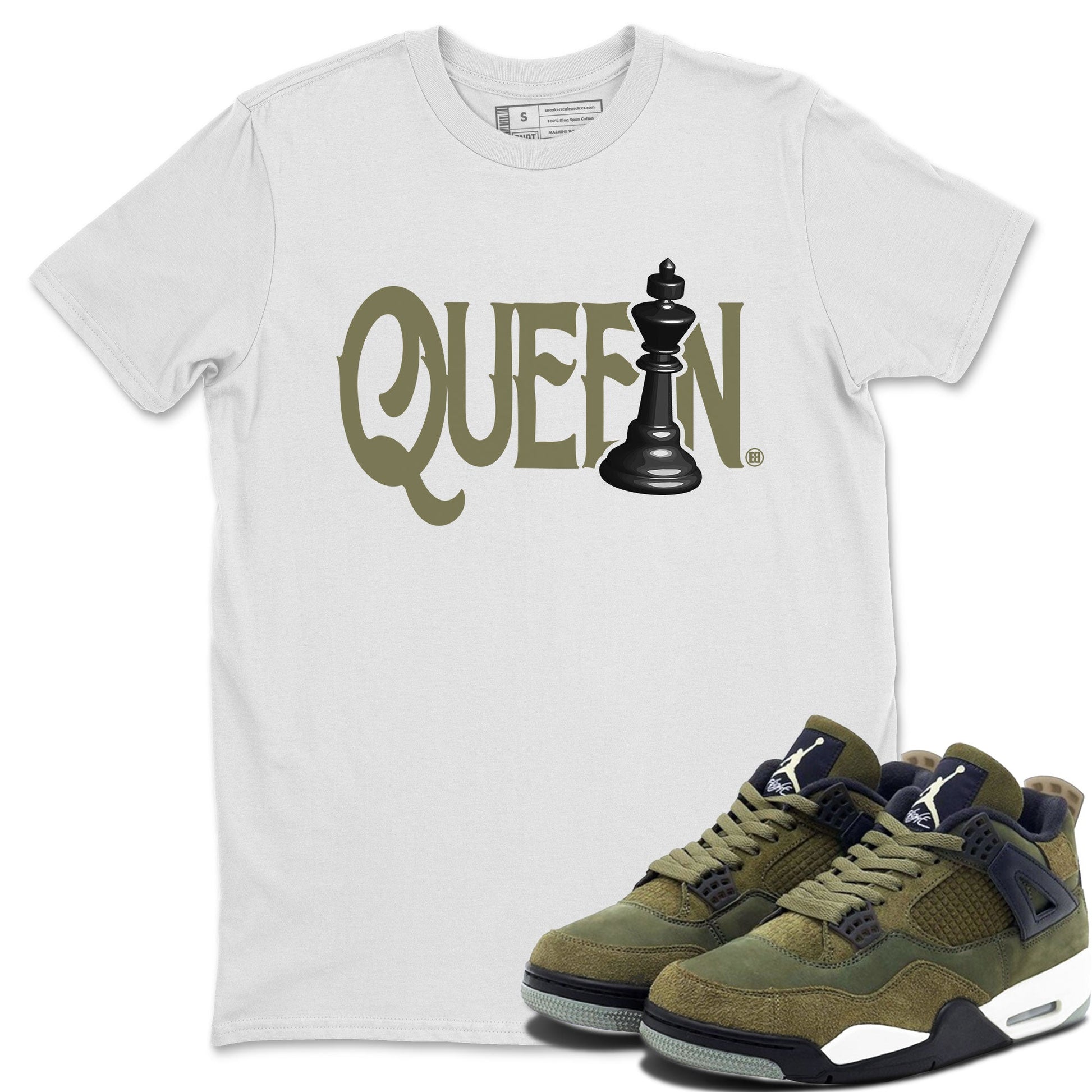Air Jordan 4 Medium Olive shirt to match jordans Chess Queen sneaker tees 4s Medium Olive SNRT Sneaker Tees Unisex Streetwear Clothing White 1 T-Shirt