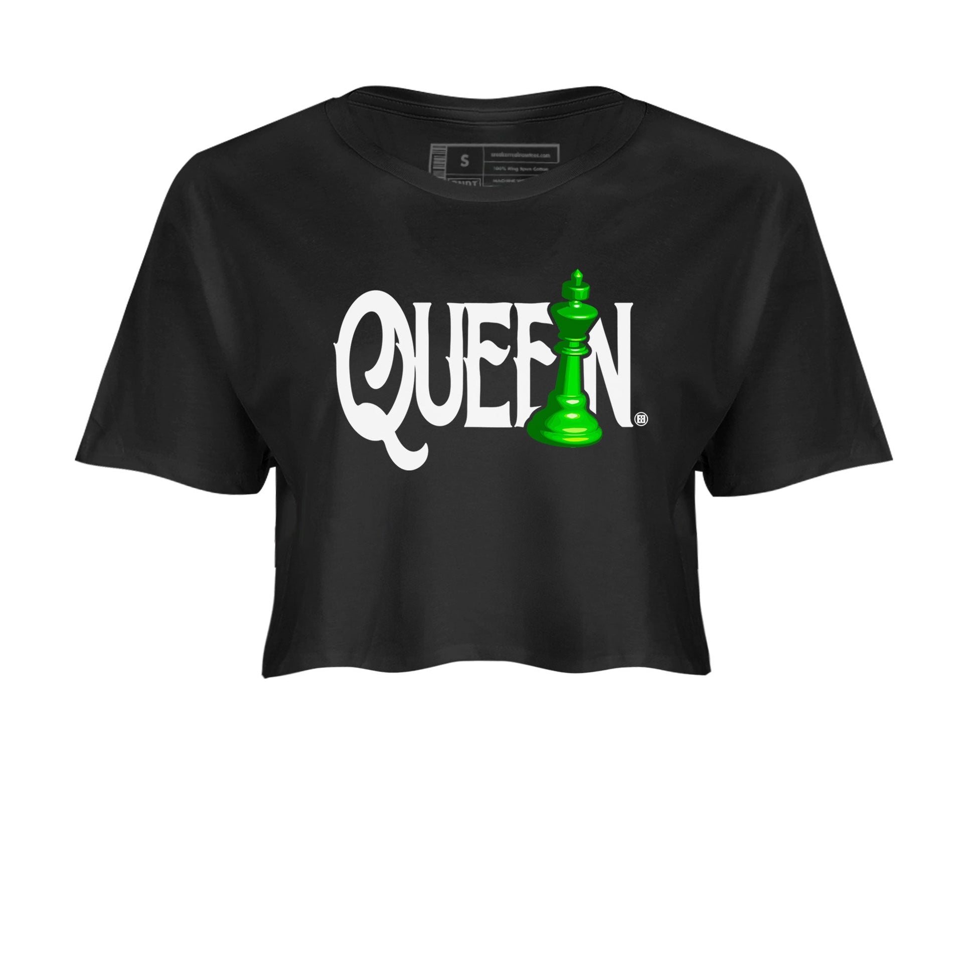 Air Jordan 5 Lucky Green shirt to match jordans Chess Queen sneaker match tee AJ5 Lucky Green SNRT Sneaker Tees Black 2 women's crop tee