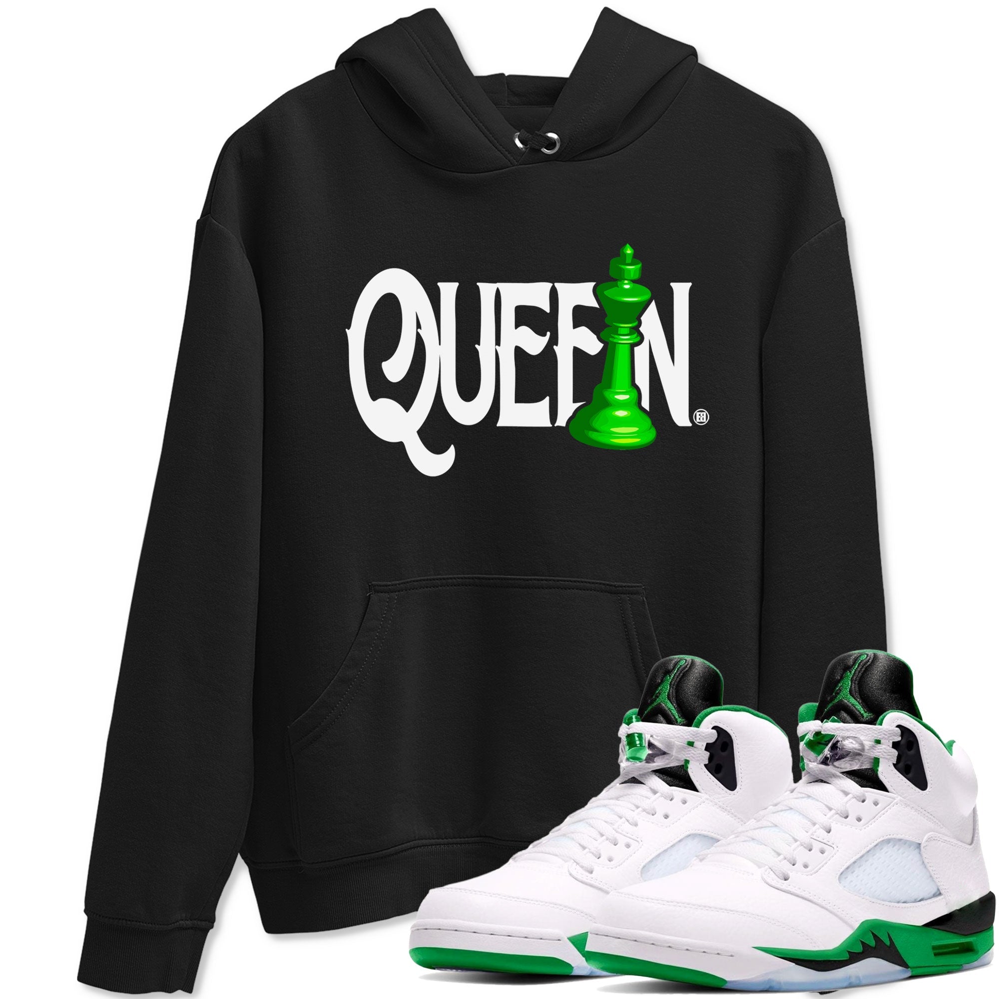 Air Jordan 5 Lucky Green shirt to match jordans Chess Queen sneaker match tee AJ5 Lucky Green SNRT Sneaker Tees unisex cotton Black 1 crew neck shirt