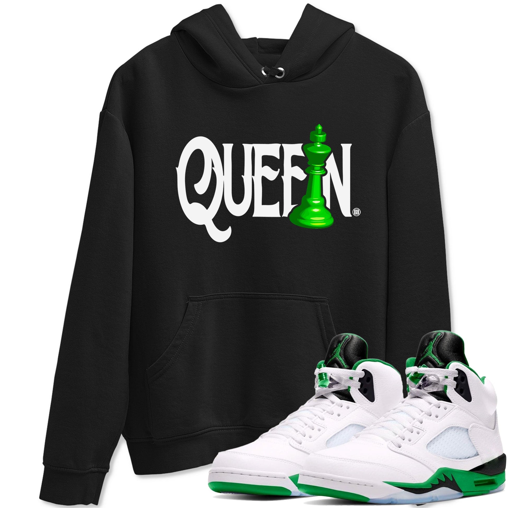 Air Jordan 5 Lucky Green shirt to match jordans Chess Queen sneaker match tee AJ5 Lucky Green SNRT Sneaker Tees unisex cotton Black 1 crew neck shirt