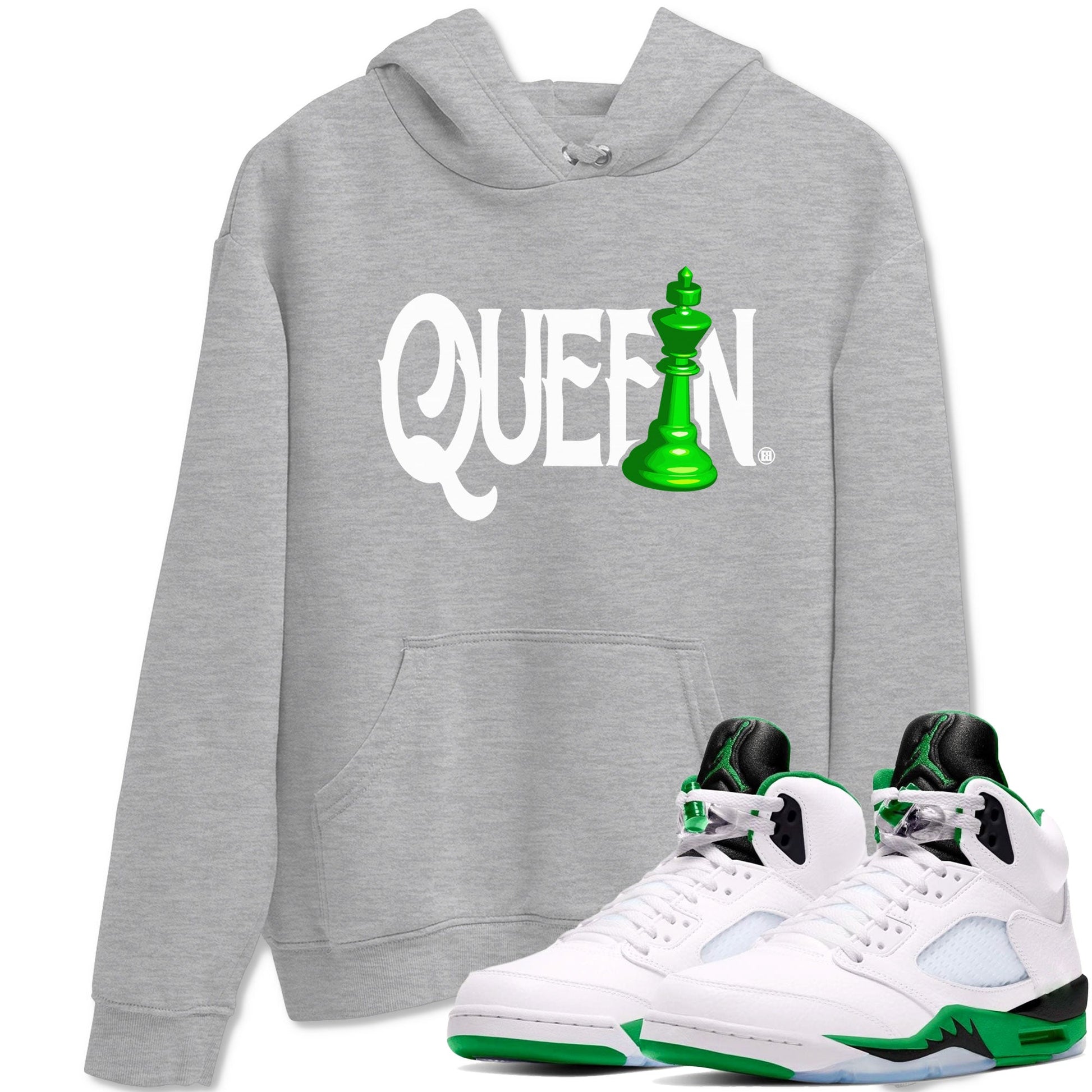 Air Jordan 5 Lucky Green shirt to match jordans Chess Queen sneaker match tee AJ5 Lucky Green SNRT Sneaker Tees unisex cotton Heather Grey 1 crew neck shirt