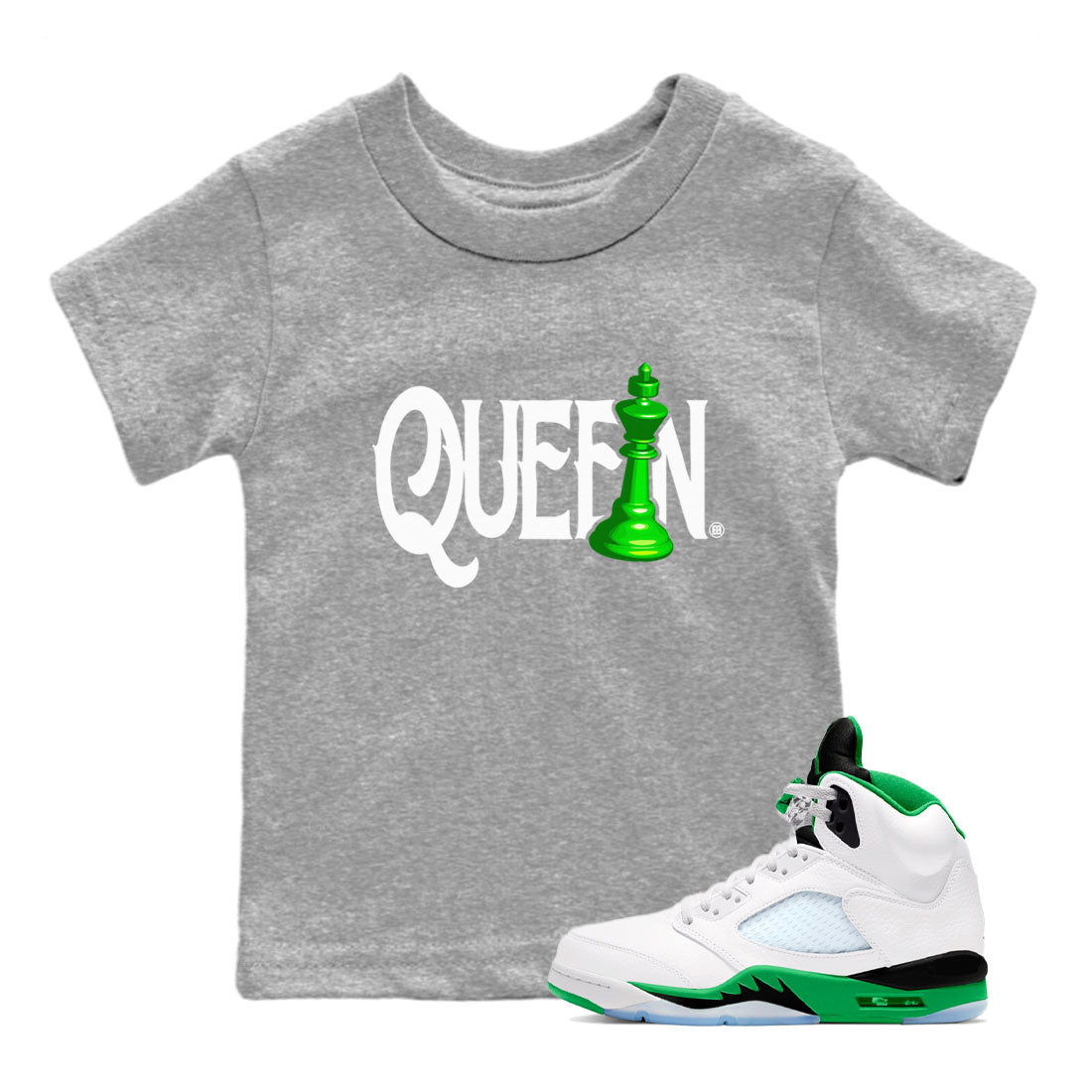 Air Jordan 5 Lucky Green shirt to match jordans Chess Queen sneaker match tee AJ5 Lucky Green SNRT Sneaker Tees baby toddler Heather Grey 1 cotton Shirt