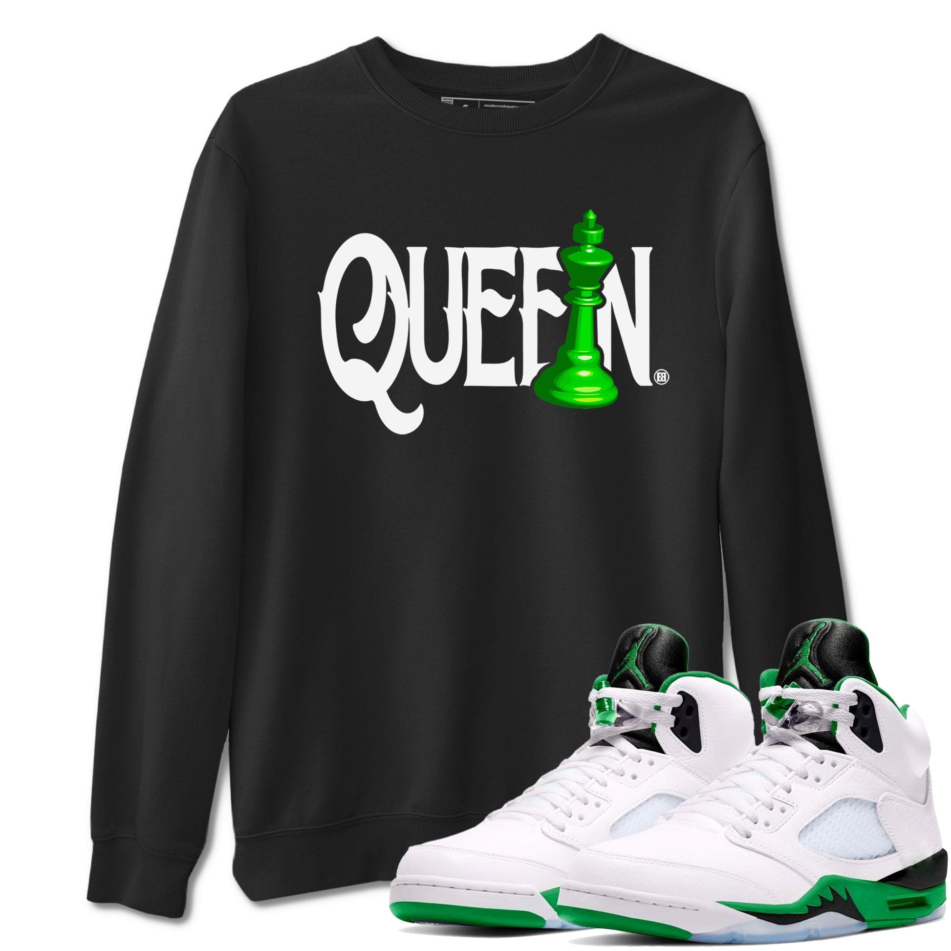 Air Jordan 5 Lucky Green shirt to match jordans Chess Queen sneaker match tee AJ5 Lucky Green SNRT Sneaker Tees unisex cotton Black 1 crew neck shirt