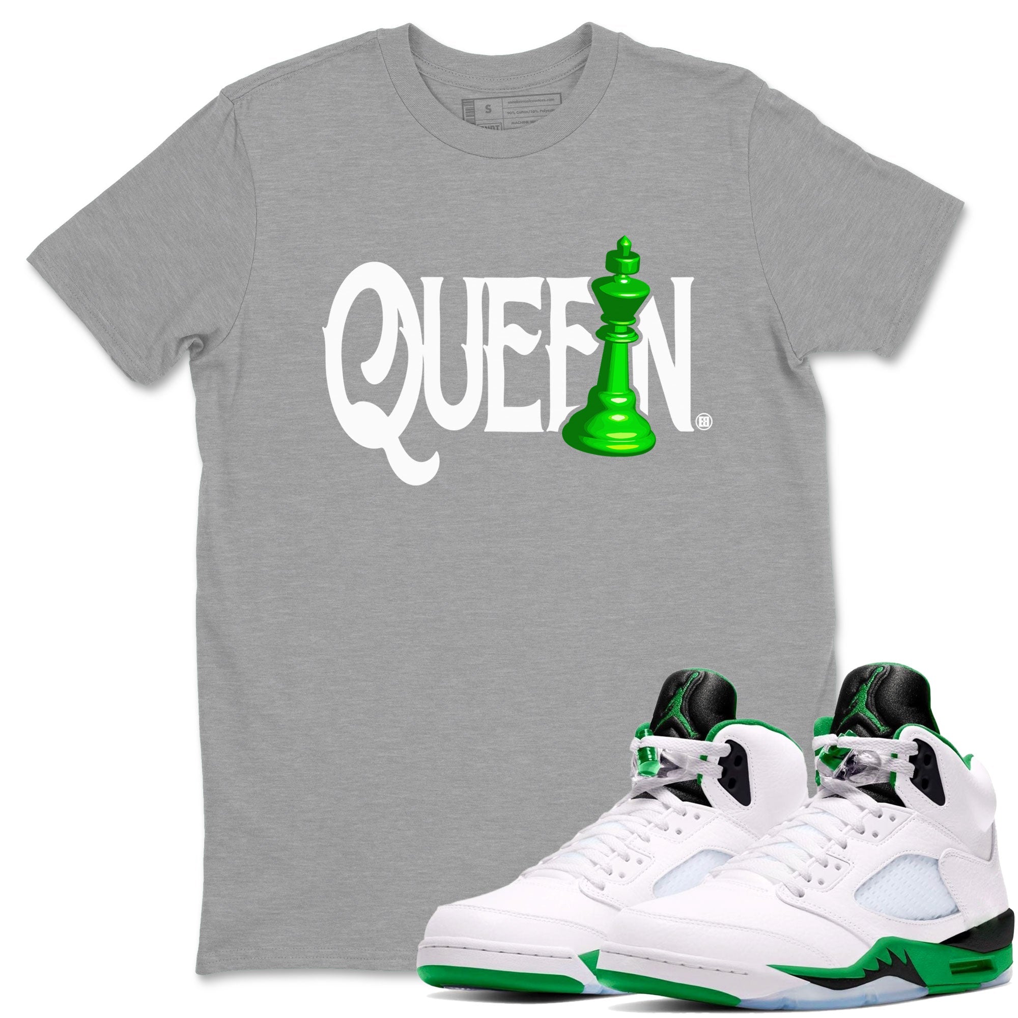 Air Jordan 5 Lucky Green shirt to match jordans Chess Queen sneaker match tee AJ5 Lucky Green SNRT Sneaker Tees unisex cotton Heather Grey 1 crew neck shirt