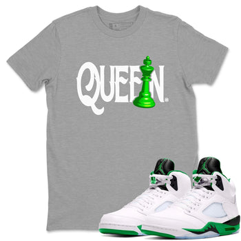 Air Jordan 5 Lucky Green shirt to match jordans Chess Queen sneaker match tee AJ5 Lucky Green SNRT Sneaker Tees unisex cotton Heather Grey 1 crew neck shirt