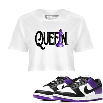 Nike SB Dunk Low Court Purple Shirt To Match Jordans Chess Queen Streetwear Fashion Dunk Low Court Purple SNRT Sneaker Release Tees White 1 Women's Crop Tee