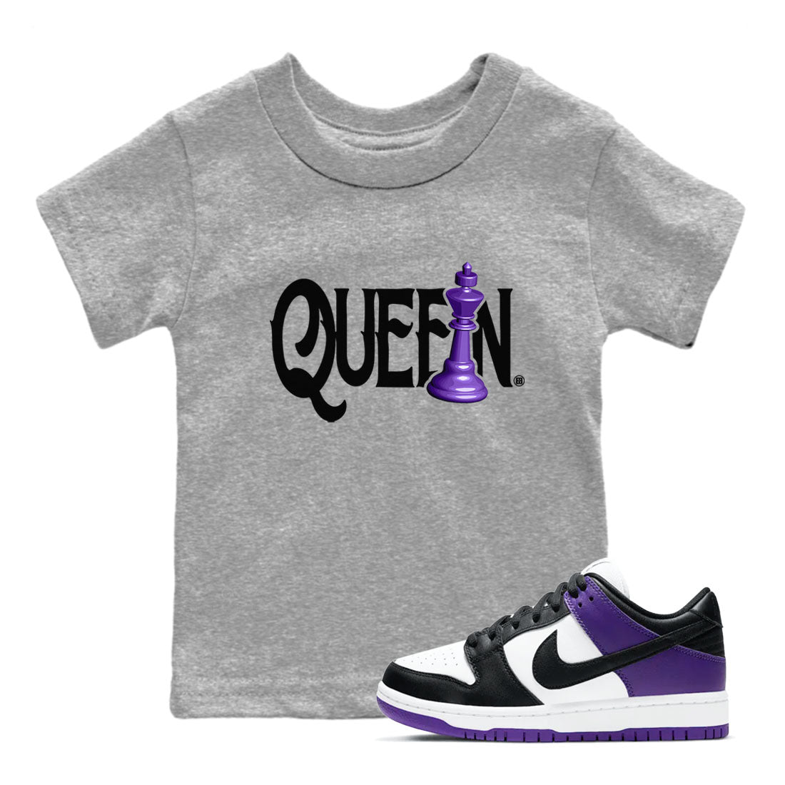 Nike SB Dunk Low Court Purple Shirt To Match Jordans Chess Queen Streetwear Fashion Dunk Low Court Purple SNRT sneaker release tees baby toddler Heather Grey 1 cotton Shirt