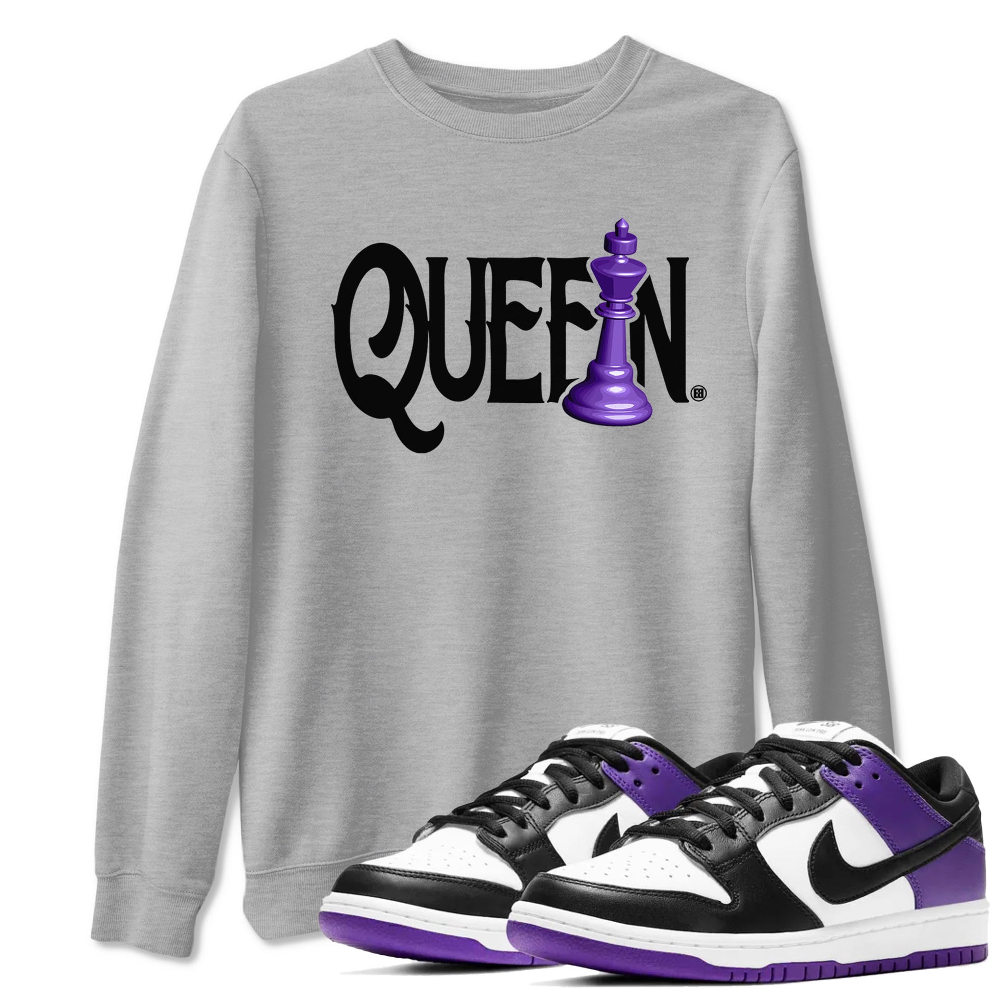 Nike SB Dunk Low Court Purple Shirt To Match Jordans Chess Queen Streetwear Fashion Dunk Low Court Purple SNRT Sneaker Release Tees unisex cotton Heather Grey 1 crew neck shirt