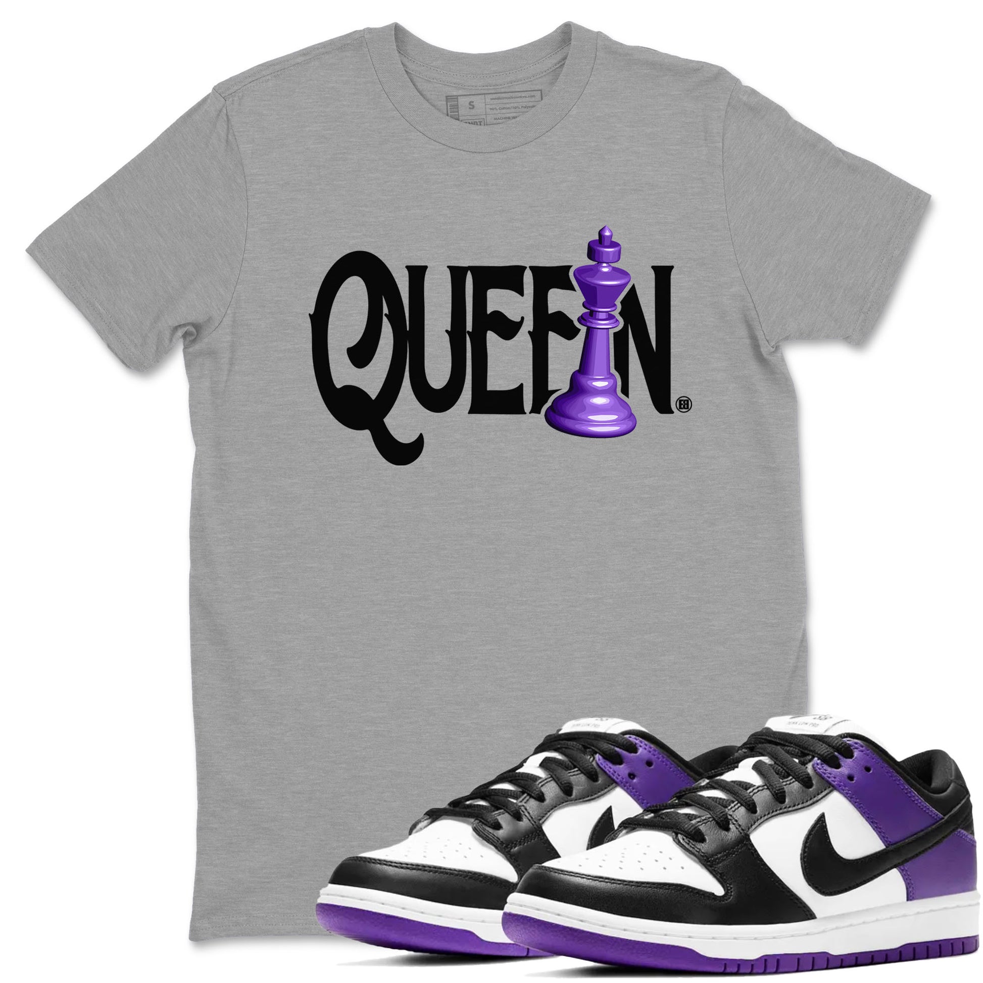 Nike SB Dunk Low Court Purple Shirt To Match Jordans Chess Queen Streetwear Fashion Dunk Low Court Purple SNRT Sneaker Release Tees unisex cotton Heather Grey 1 crew neck shirt