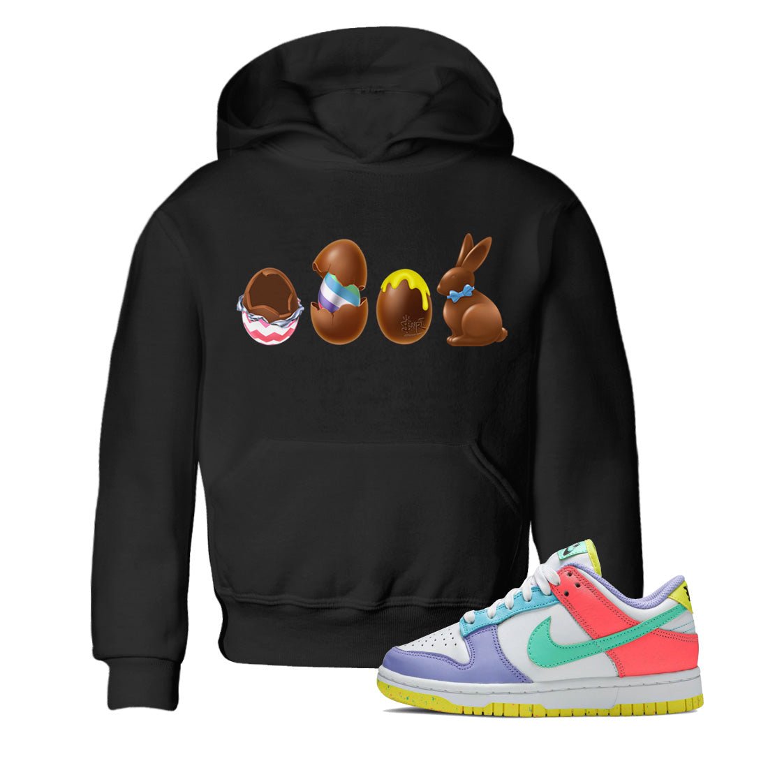 Dunk Easter Candy Chocolate Easter Set Baby and Kids Sneaker Tees Holiday Easter T-Shirt Kids Sneaker Tees Washing and Care Tip