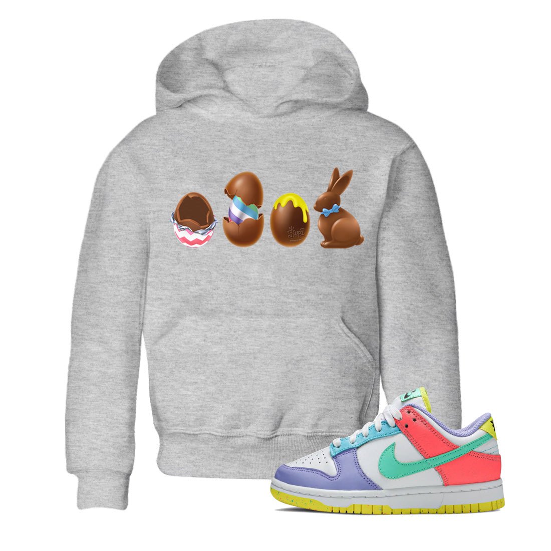 Dunk Easter Candy Sneaker Match Tees Chocolate Easter Set Sneaker Tees Holiday Easter T-Shirt Sneaker Release Tees Kids Shirts Heather Grey 1