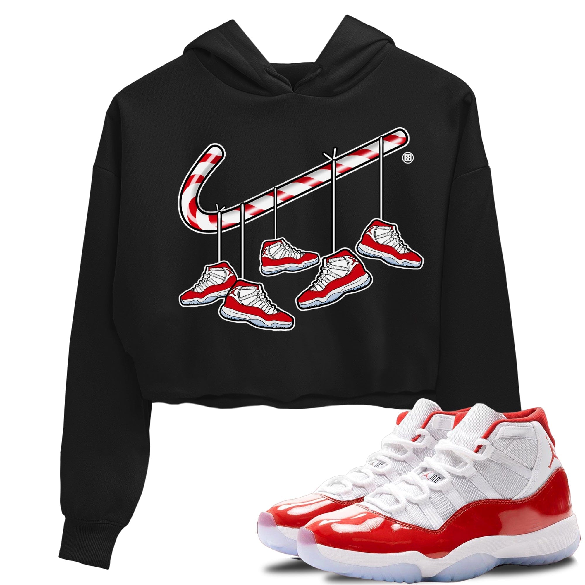 Christmas Candy Cane Women s Tops Air Jordan 11 Cherry SNRT Sneaker T shirts