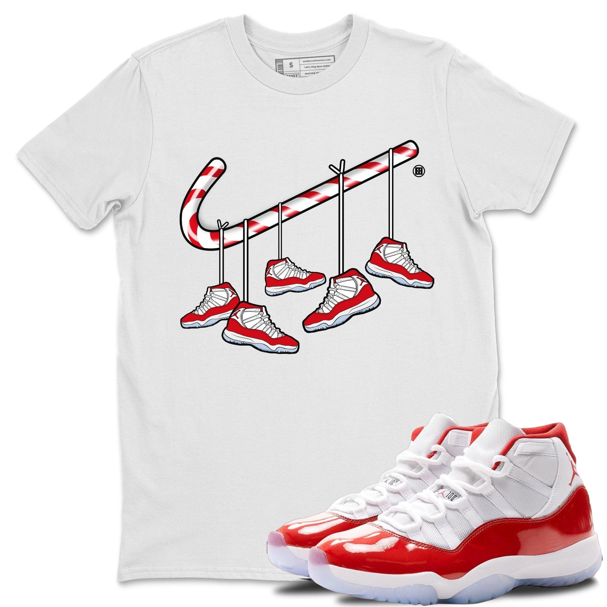 Jordan 11 Cherry Sneaker Match Tees Christmas Candy Cane Sneaker Tees Jordan 11 Cherry Sneaker Release Tees Unisex Shirts