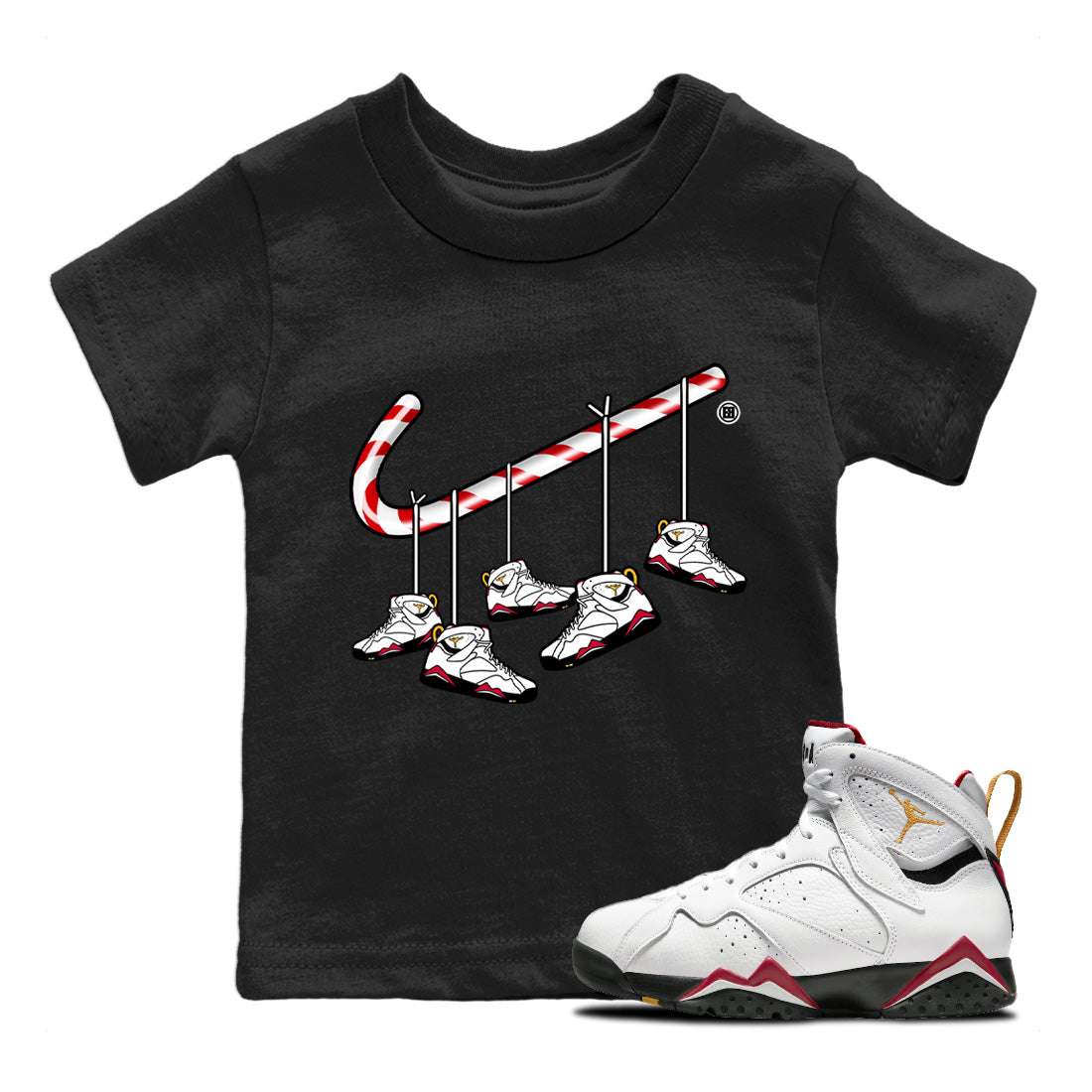 Jordan 7 Cardinal Sneaker Match Tees Christmas Candy Cane Sneaker Tees Jordan 7 Cardinal Sneaker Release Tees Kids Shirts