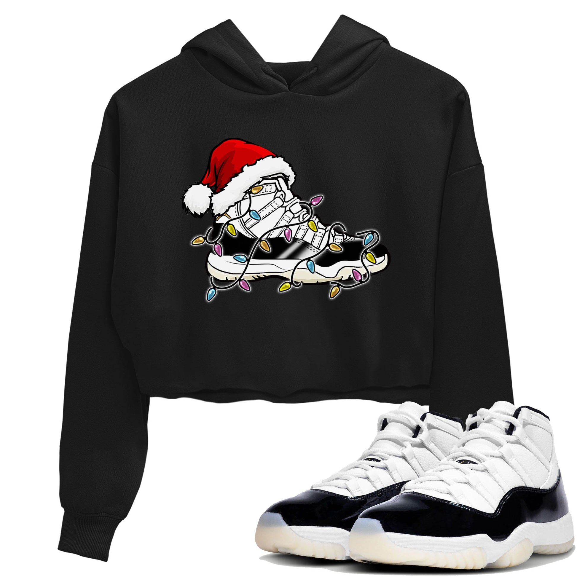 Jordan 11 Gratitude shirt to match jordans Christmas Light Sneaker sneaker tees 11s Gratitude SNRT sneaker Release Tees Black 1 crop length shirt