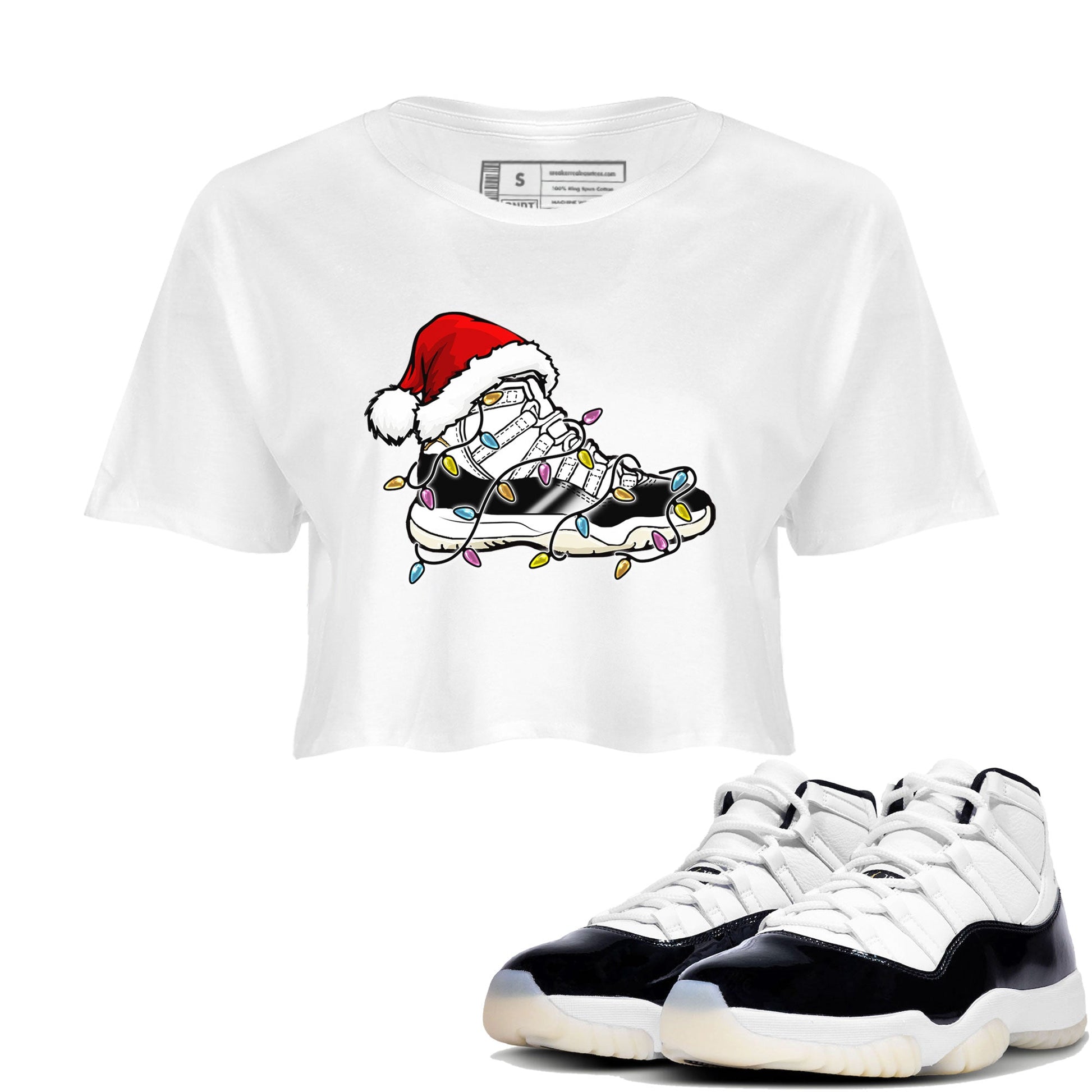 Jordan 11 Gratitude shirt to match jordans Christmas Light Sneaker sneaker tees 11s Gratitude SNRT sneaker Release Tees White 1 crop length shirt