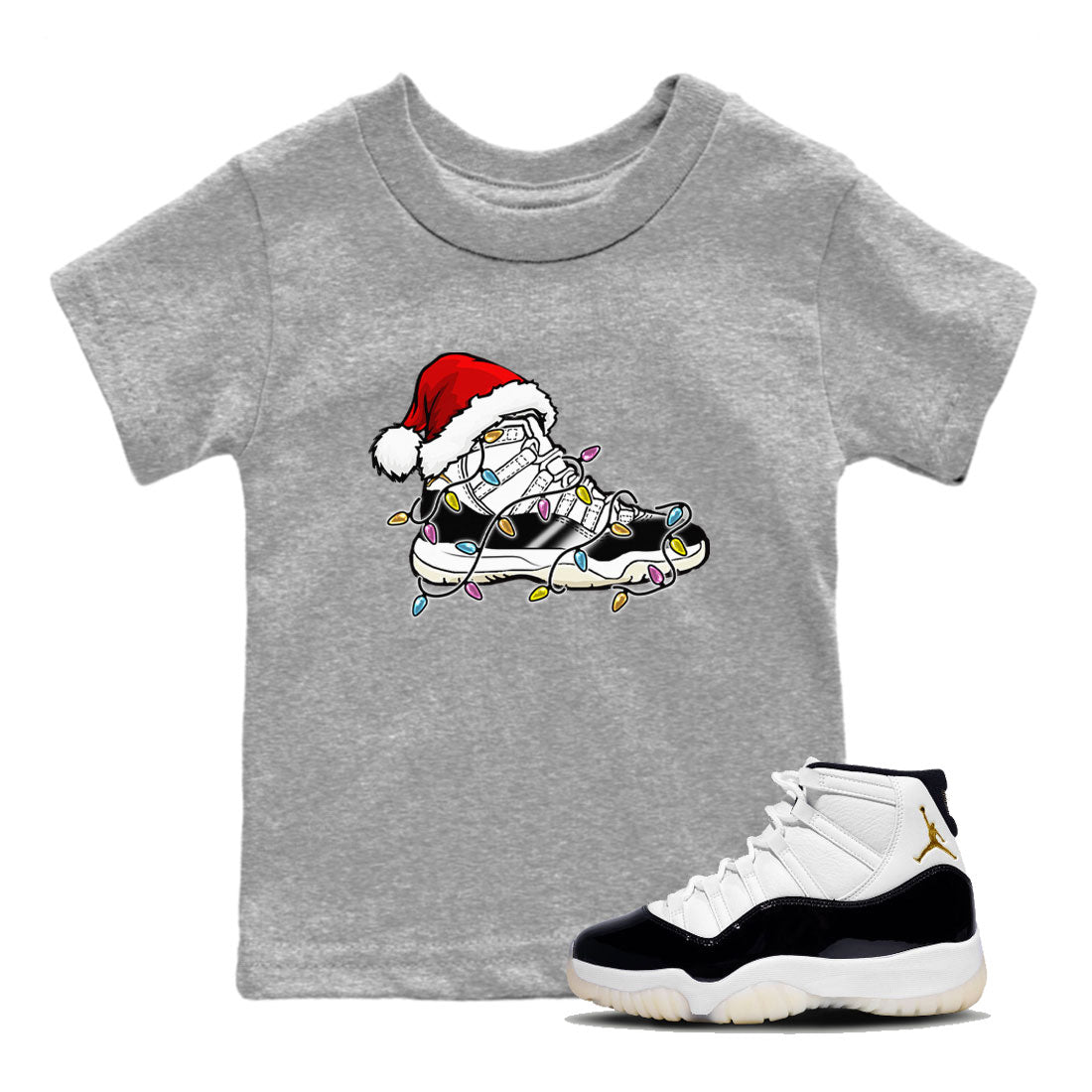 Jordan 11 Gratitude shirt to match jordans Christmas Light Sneaker sneaker tees 11s Gratitude SNRT sneaker release tees baby toddler Heather Grey 1 cotton sneaker tee
