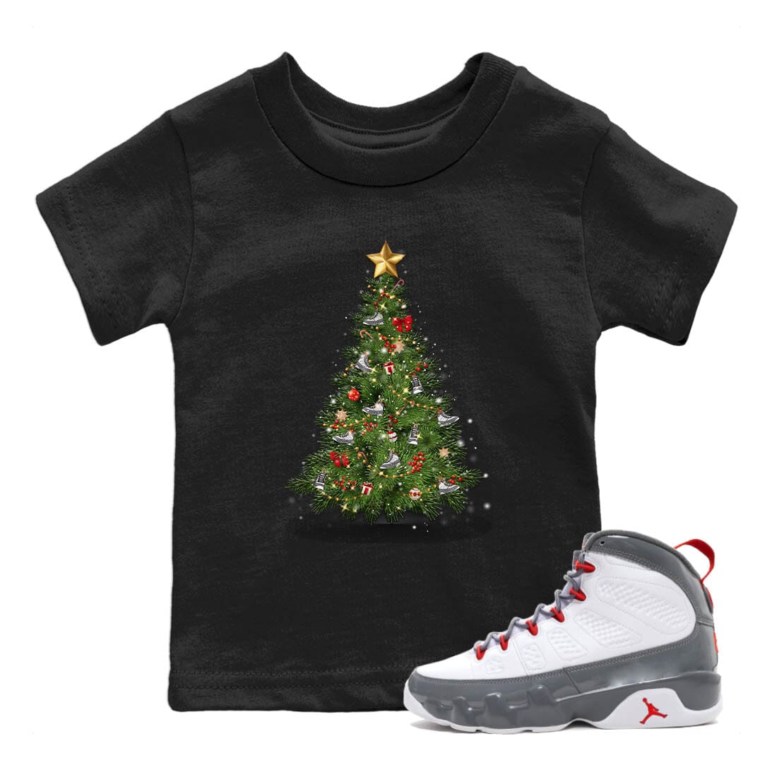 Jordan 9 Fire Red Sneaker Match Tees Christmas Tree Sneaker Tees Jordan 9 Fire Red Sneaker Release Tees Kids Shirts