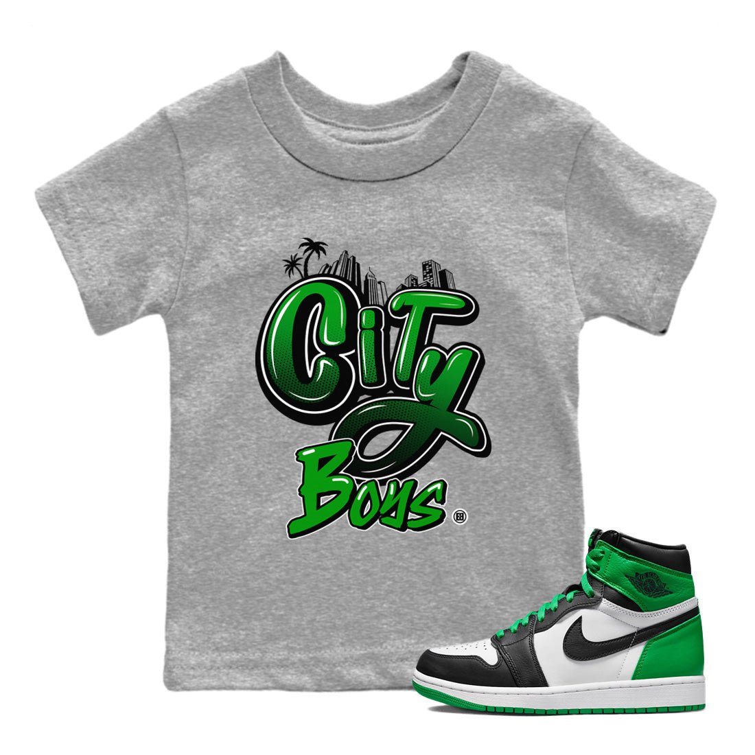 Air Jordan 1 Celtics Sneaker Match Tees City Boys Sneaker Tees Air Jordan 1 Retro Celtics Sneaker Release Tees Kids Shirts Heather Grey 1