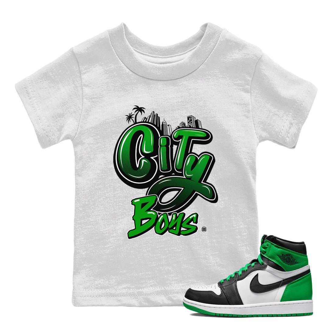 Air Jordan 1 Celtics Sneaker Match Tees City Boys Sneaker Tees Air Jordan 1 Retro Celtics Sneaker Release Tees Kids Shirts White 1