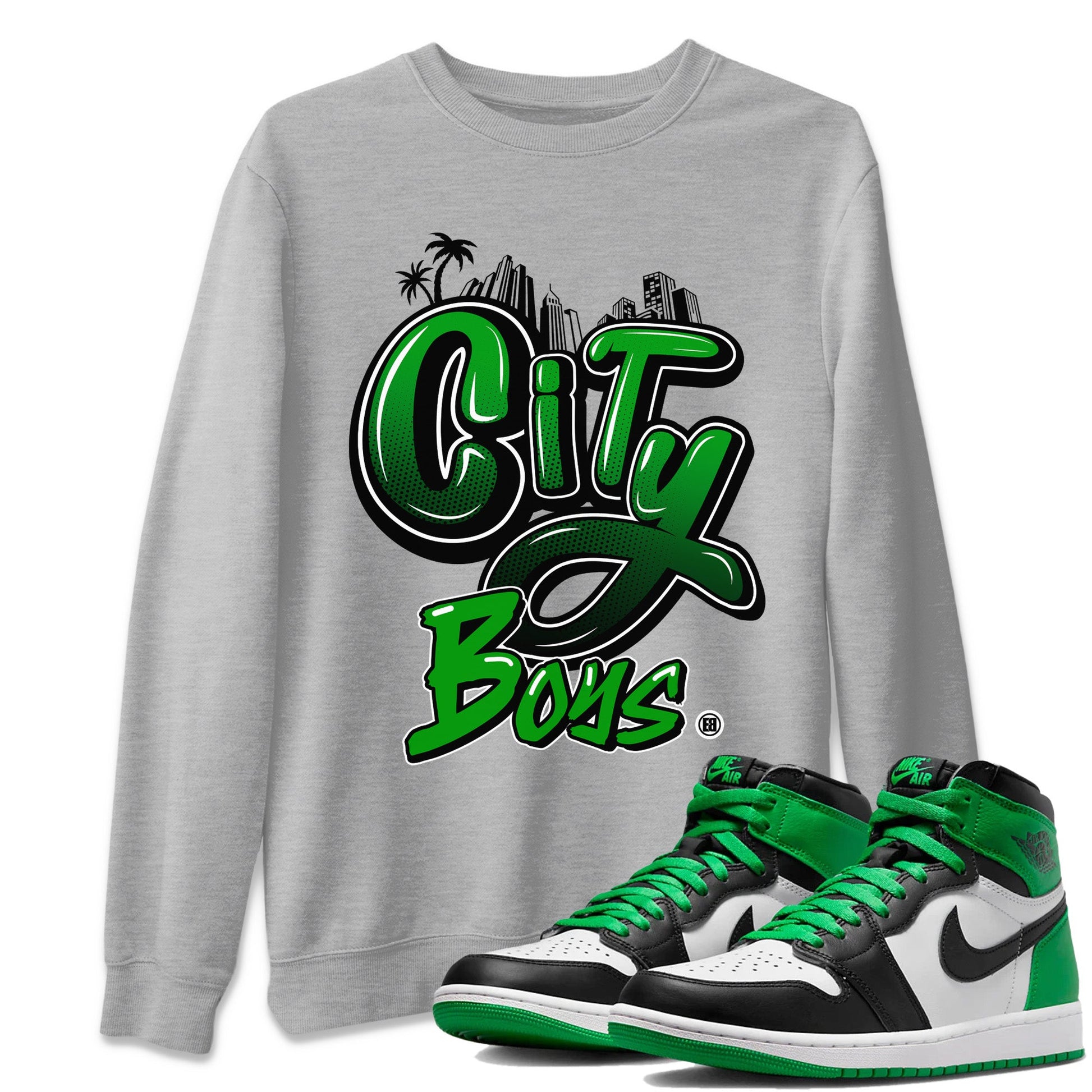 Air Jordan 1 Celtics Sneaker Match Tees City Boys Sneaker Tees Air Jordan 1 Retro Celtics Sneaker Release Tees Unisex Shirts Heather Grey 1