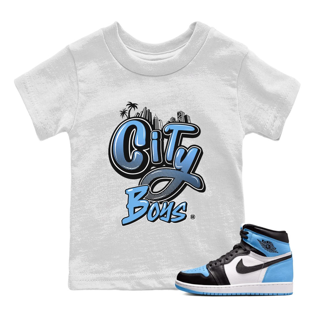 Air Jordan 1 Retro High OG UNC Toe Shirt to match Jordans City Boys Sneaker Tees Air Jordan 1 High OG UNC Toe SNRT Sneaker Release Tees Kids and Baby Tees White 1